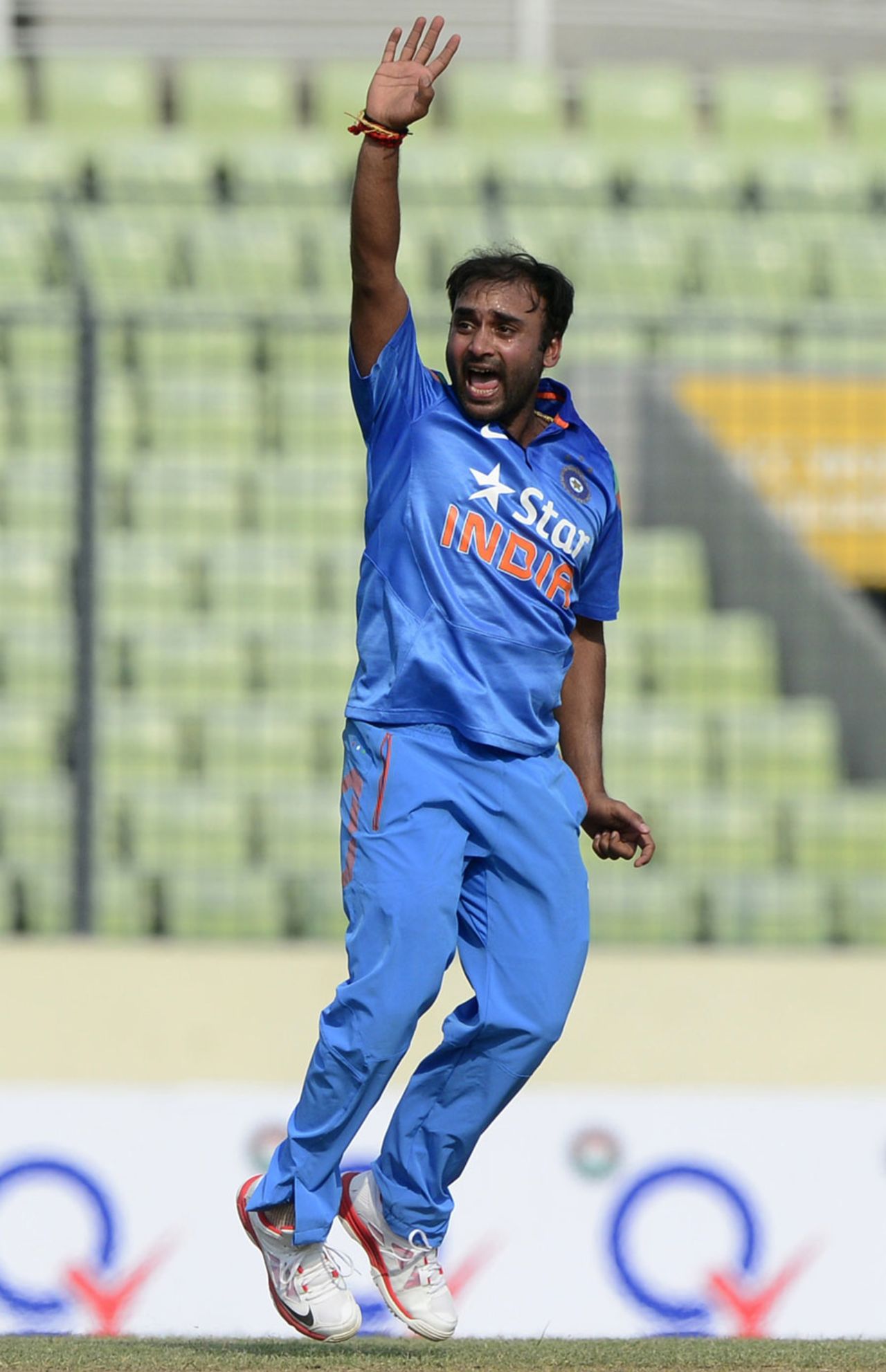 Amit Mishra appeals for a wicket, Bangladesh v India, 1st ODI, Mirpur, June 15, 2014