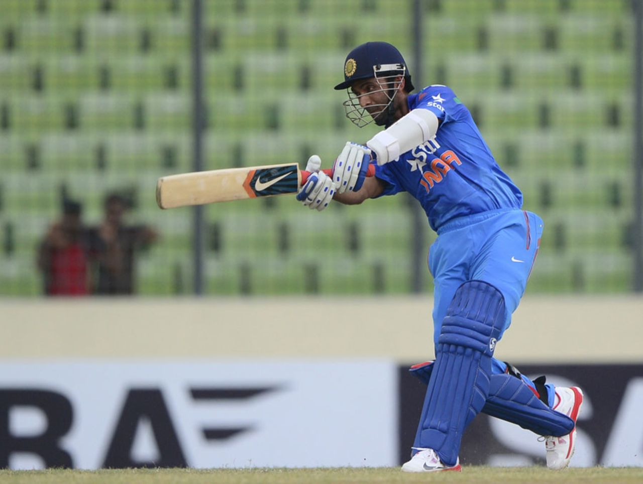Ajinkya Rahane attacks off the front foot, Bangladesh v India, 1st ODI, Mirpur, June 15, 2014