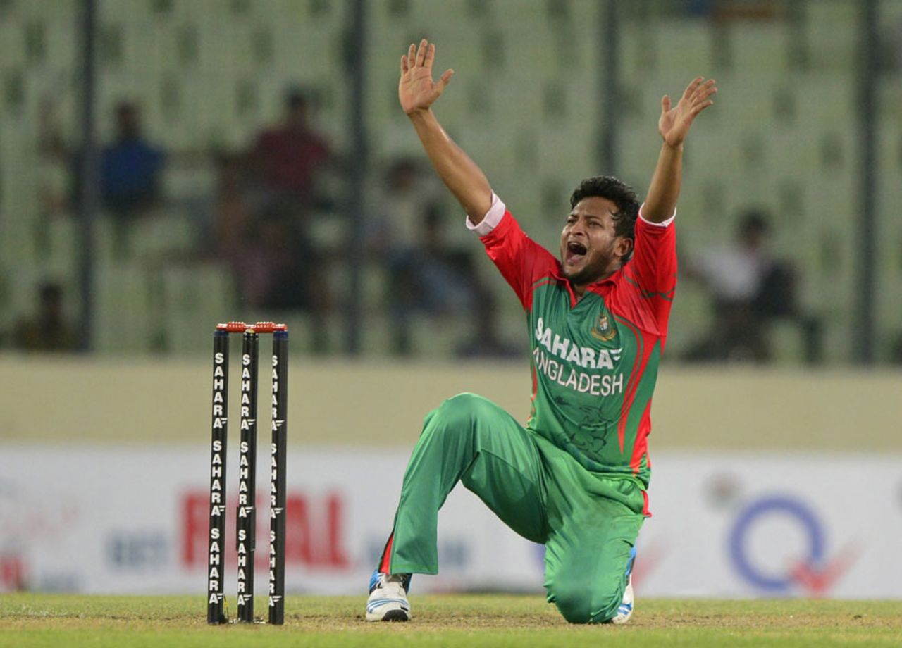 Shakib Al Hasan got Robin Uthappa lbw, Bangladesh v India, 1st ODI, Mirpur, June 15, 2014