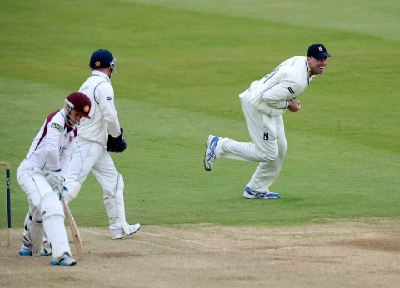 Rikki Clarke claimed a catch to dismiss Ben Duckett, Northamptonshire v Warwickshire, County Championship, Division One, 1st day, Wantage Road, June 15, 2014