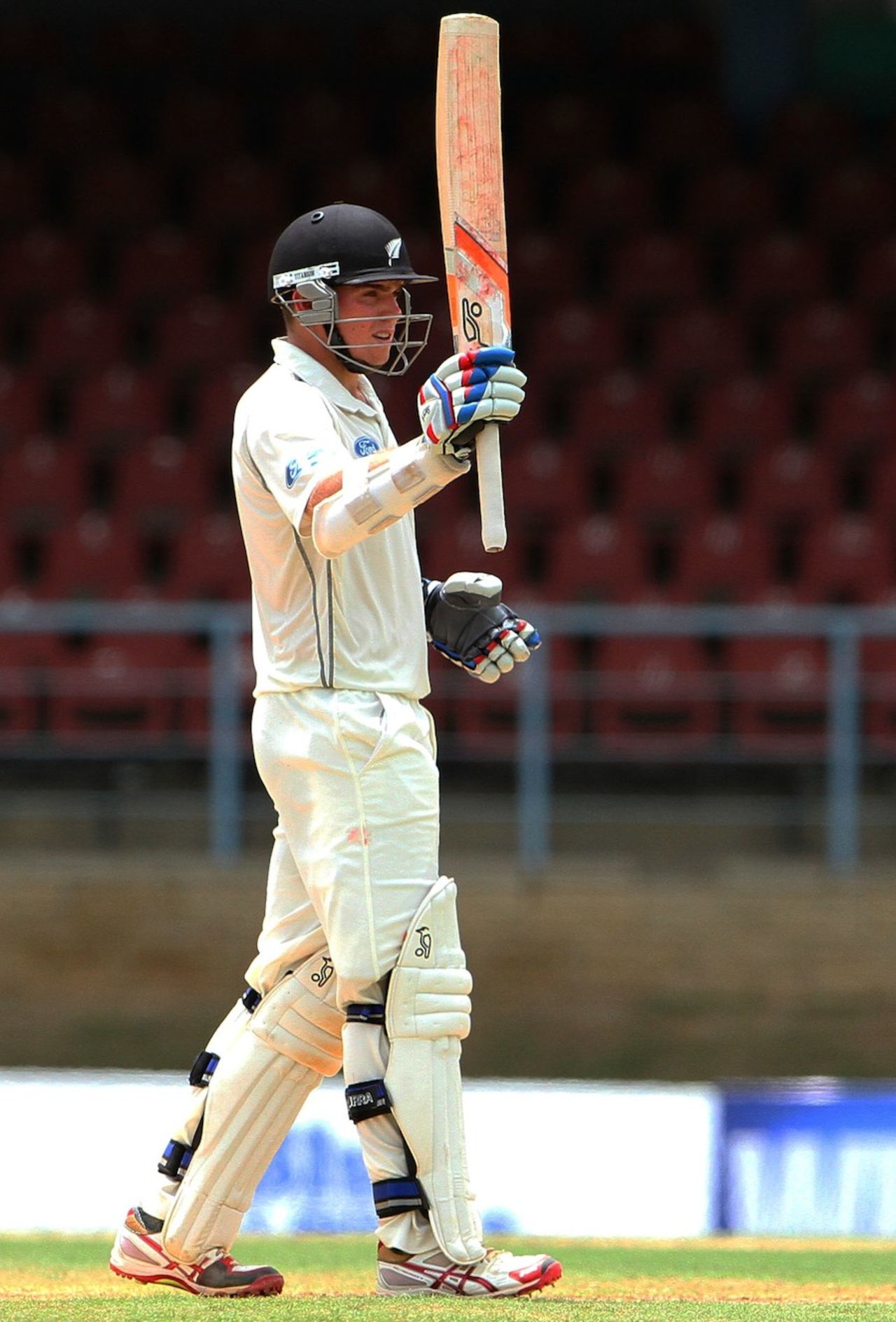 Tom Latham brings up his fifty, West Indies v New Zealand, 2nd Test, Trinidad, 1st day, June 16, 2014