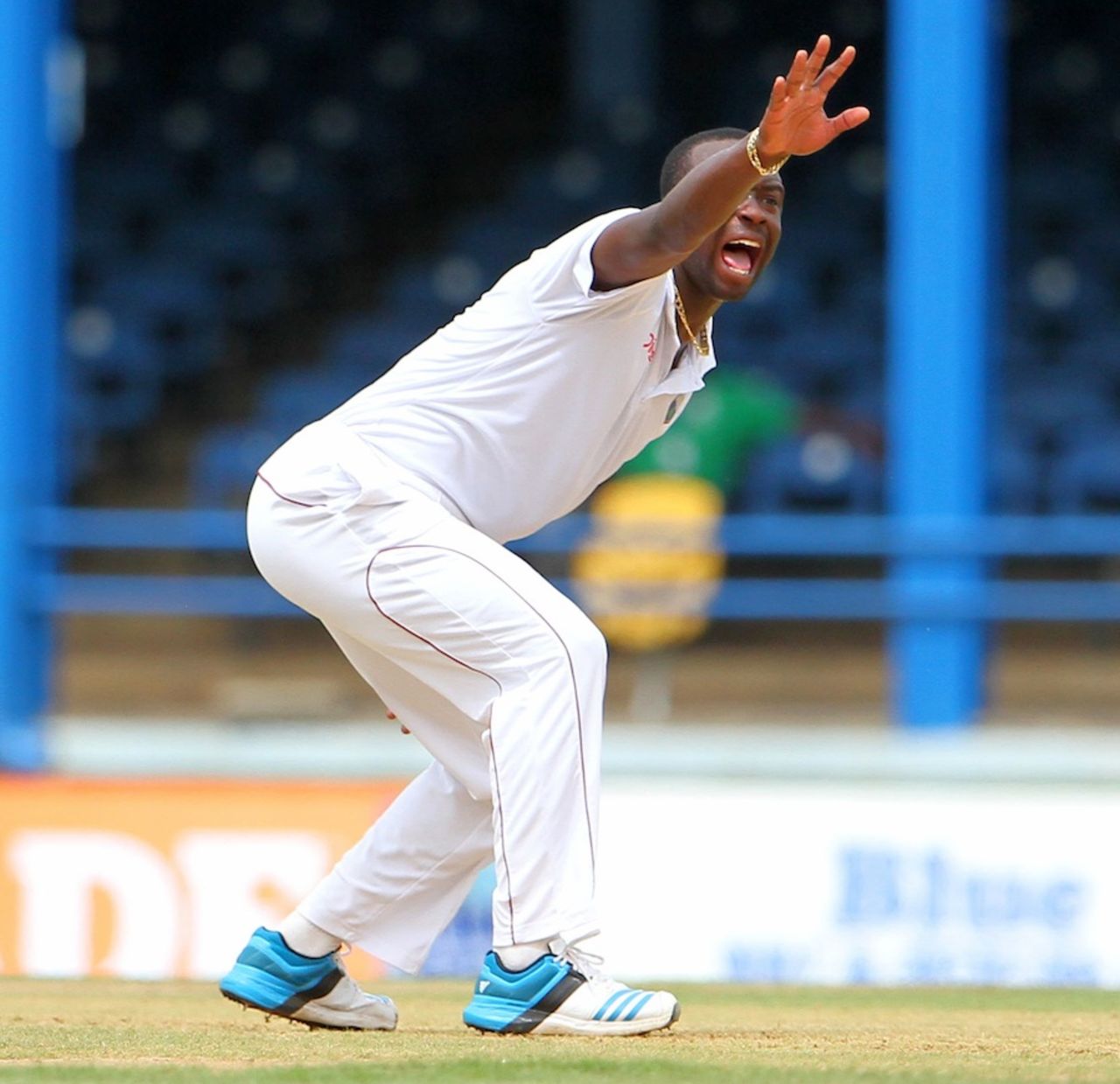 Kemar Roach appeals for a wicket, West Indies v New Zealand, 2nd Test, Trinidad, 1st day, June 16, 2014