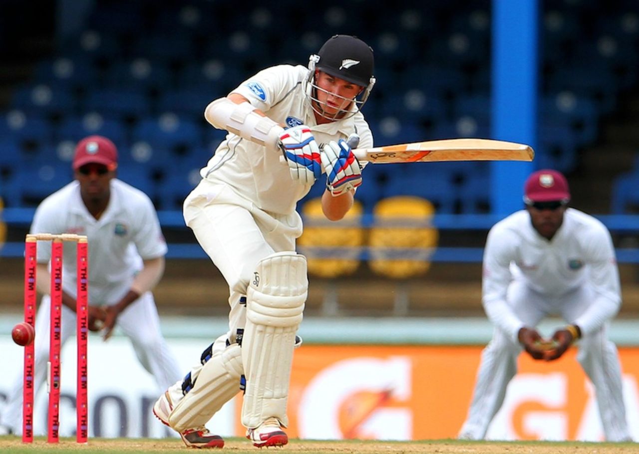 Tom Latham plays on the leg side, West Indies v New Zealand, 2nd Test, Trinidad, 1st day, June 16, 2014