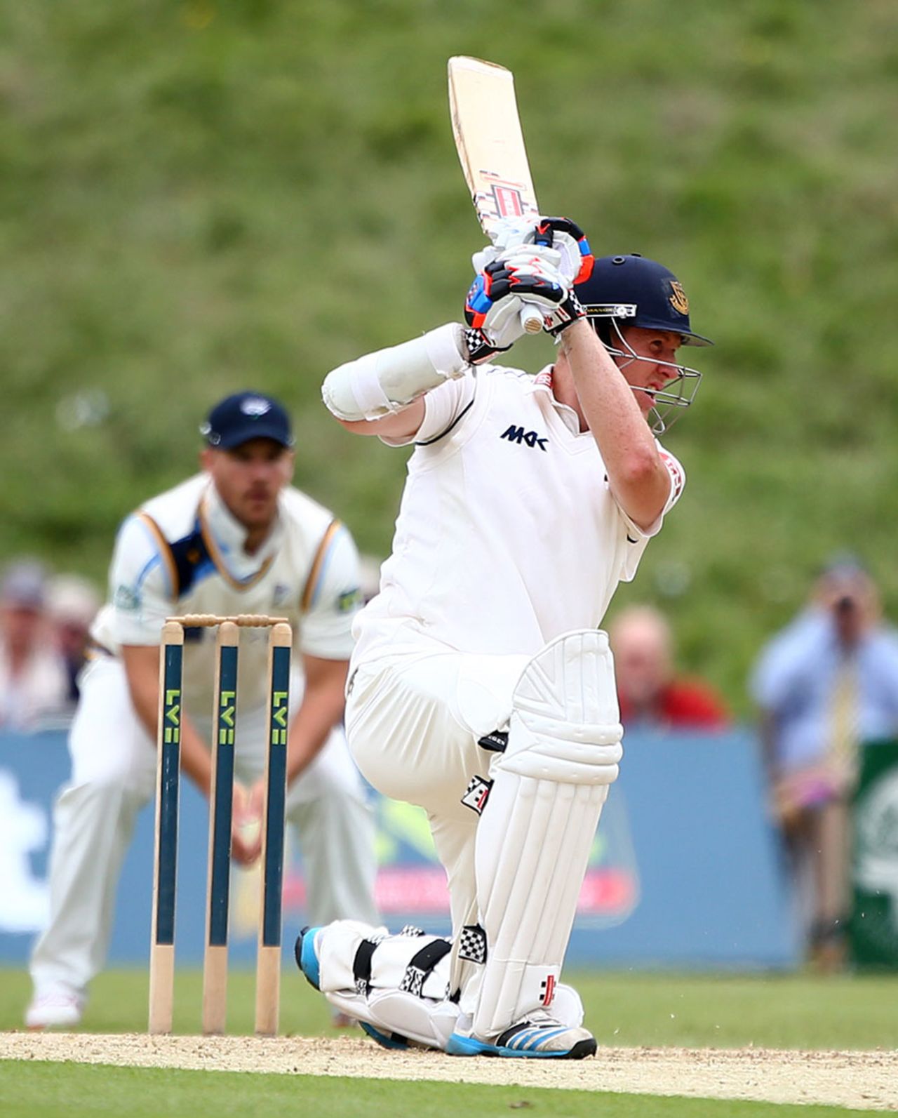 Luke Wells drives on his way to a half-century, Sussex v Yorkshire, County Championship, Division One, Arundel, 1st day, June 16, 2014