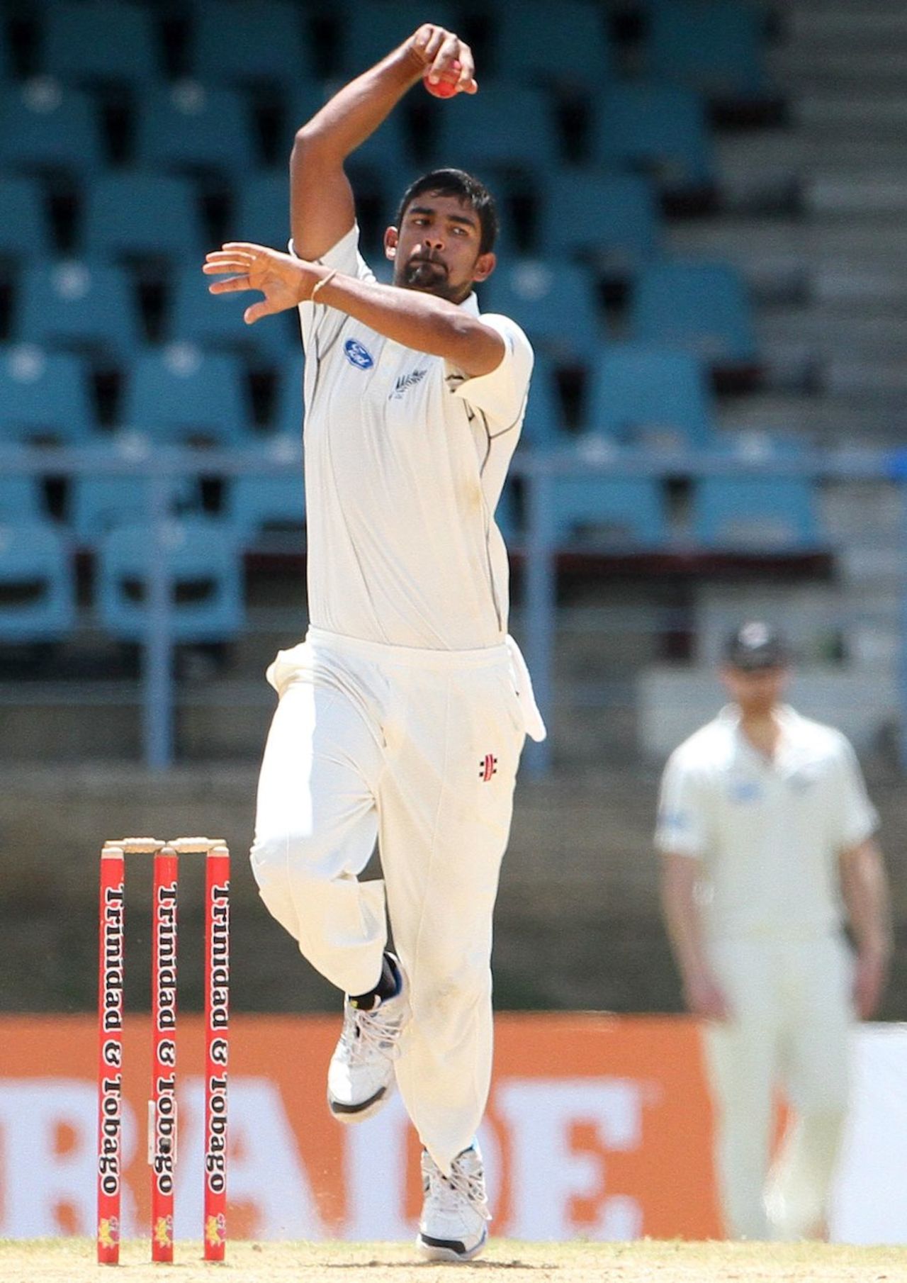 Ish Sodhi in action, West Indies v New Zealand, 2nd Test, Trinidad, 3rd day, June 18, 2014