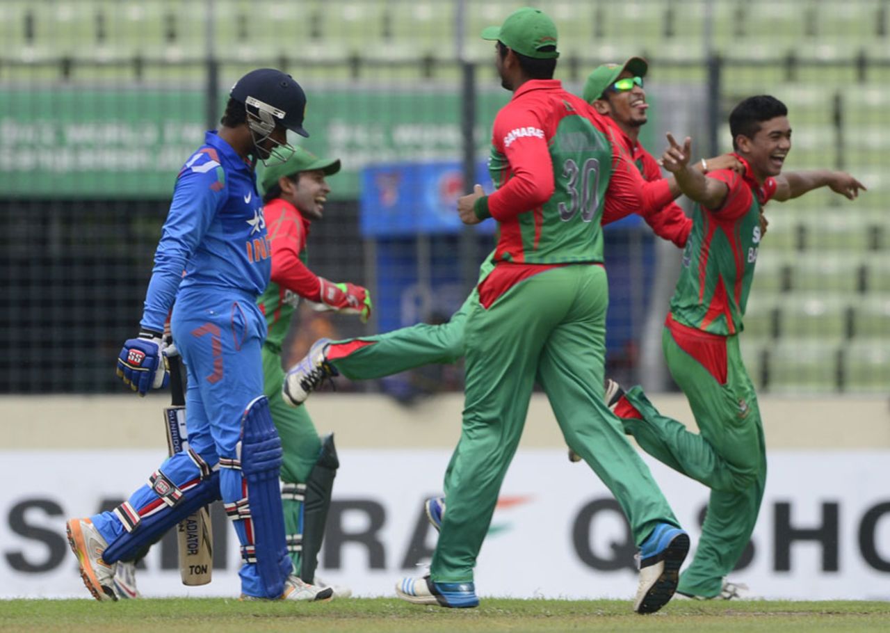 Ambati Rayudu walks off for 1, Bangladesh v India, 3rd ODI, Mirpur, June 19, 2014
