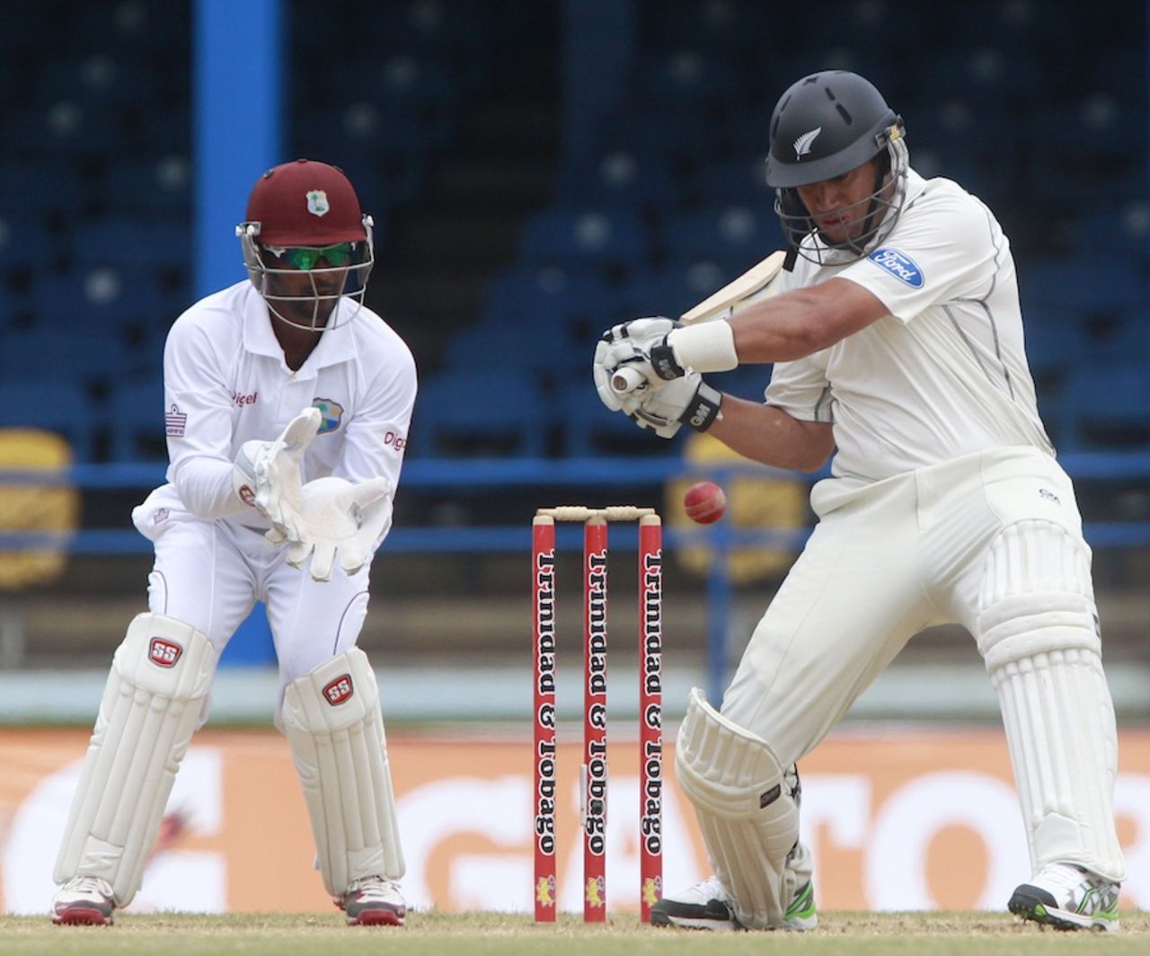 Ross Taylor goes back to cut, West Indies v New Zealand, 2nd Test, Trinidad, 4th day, June 19, 2014