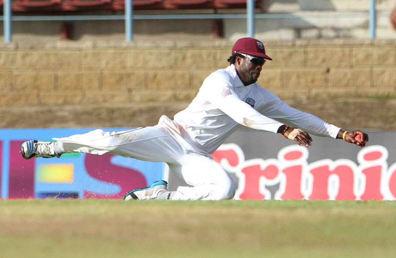 Kirk Edwards makes a diving save, West Indies v New Zealand, 2nd Test, Trinidad, 4th day, June 19, 2014