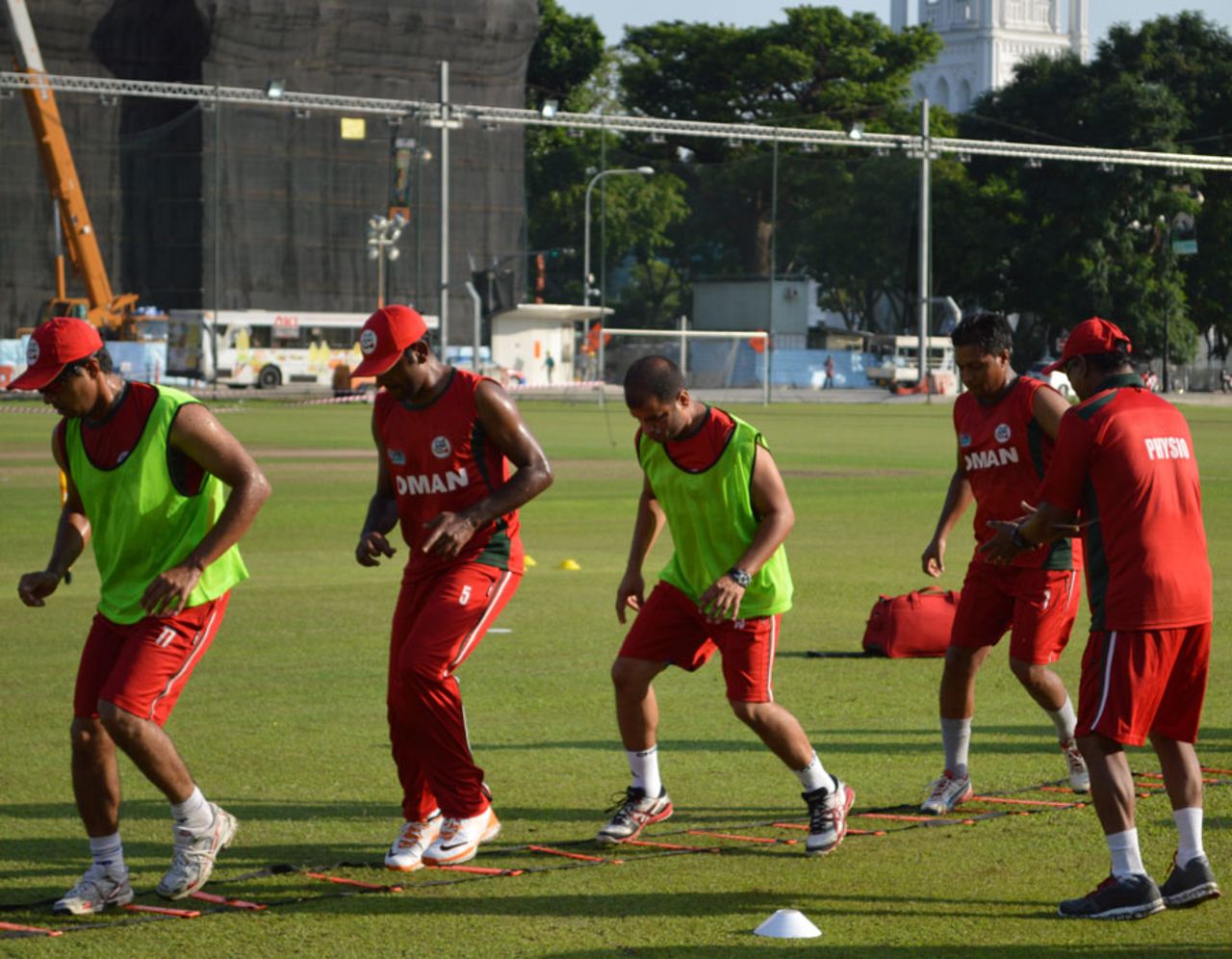 The Oman team in training, Italy v Oman, ICC World Cricket League Division Four, Singapore, June 21, 2014