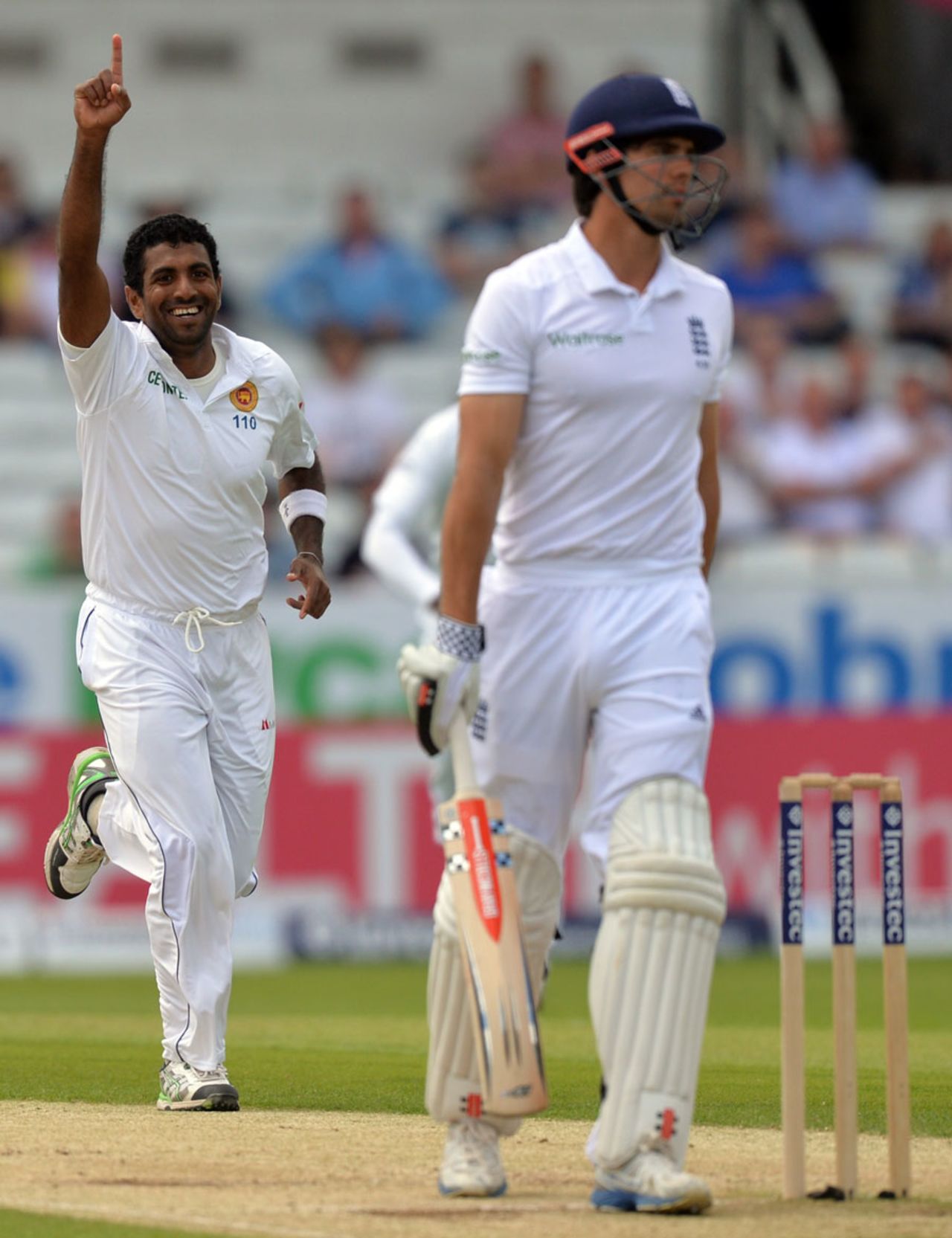 Dhammika Prasad removed Alastair Cook in the morning's fourth over, England v Sri Lanka, 2nd Investec Test, Headingley, 2nd day, June 21, 2014