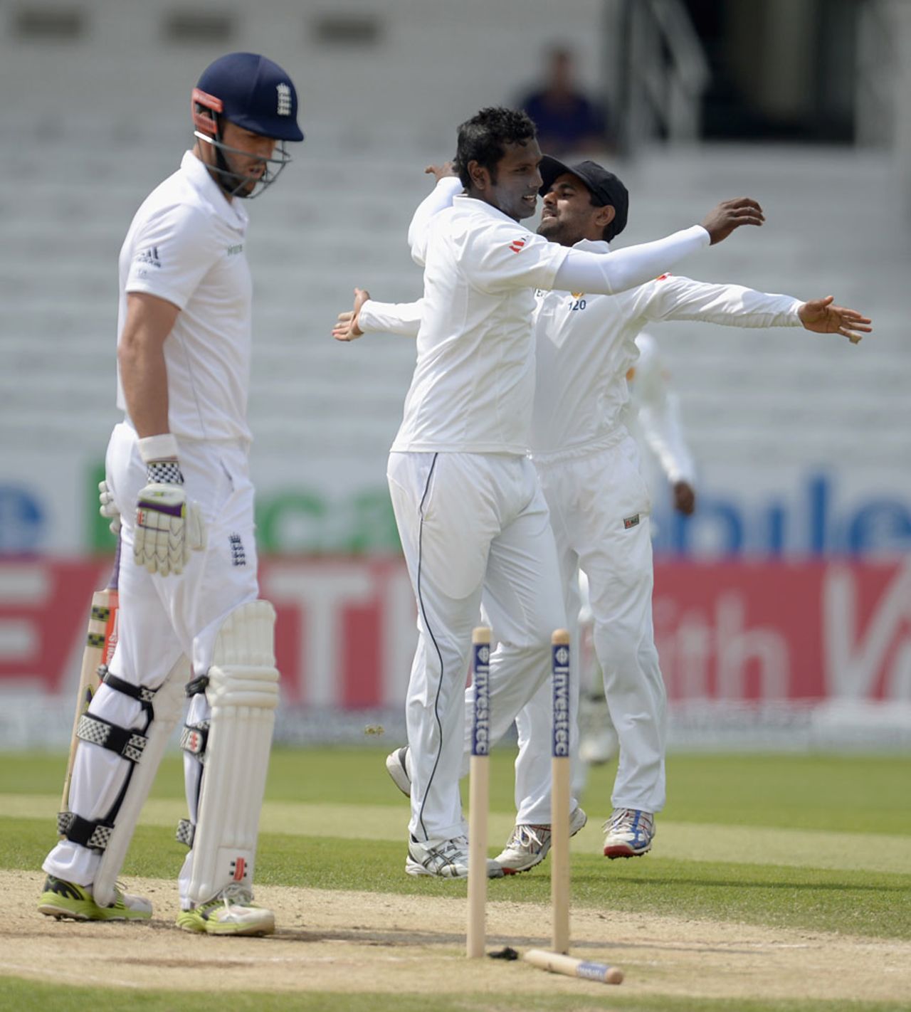 Liam Plunkett lost his middle stump against Angelo Mathews, England v Sri Lanka, 2nd Investec Test, Headingley, 3rd day, June 22, 2014