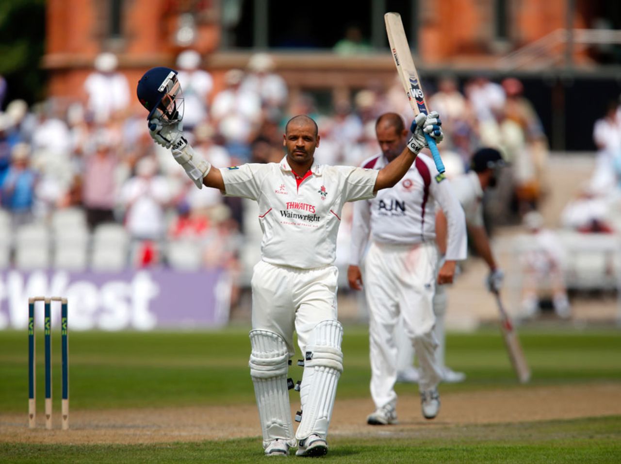 Ashwell Prince takes the applause for his double-hundred, Lancashire v Northamptonshire, County Championship, Division One, Old Trafford, 2nd day, June 23, 2014
