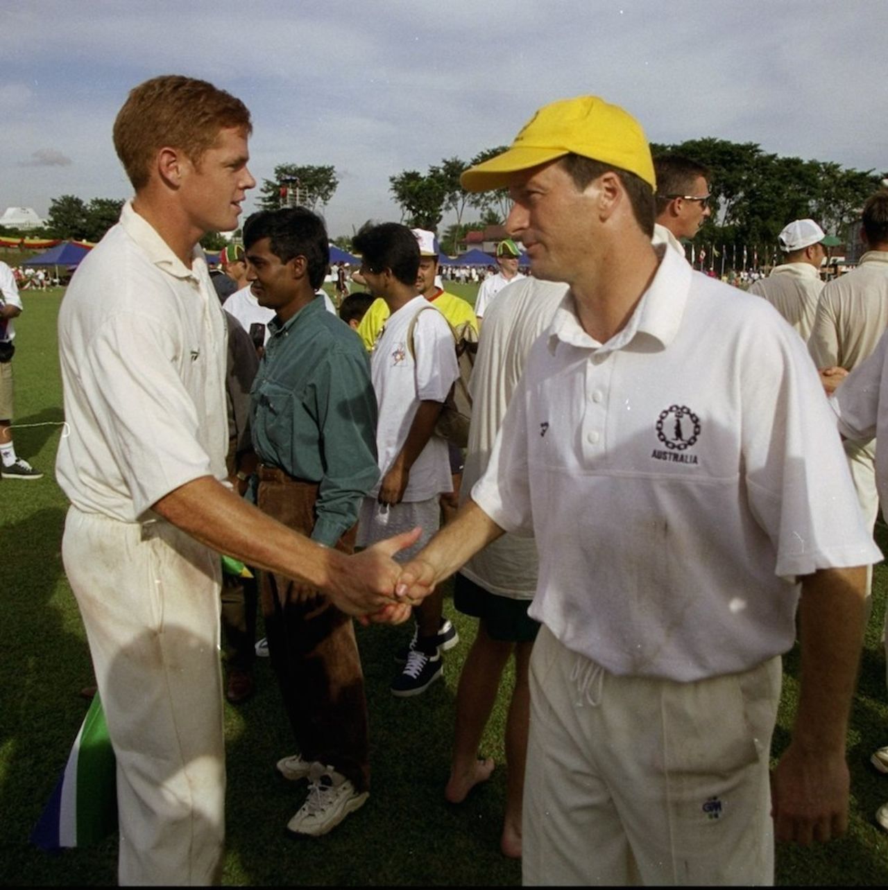 Shaun Pollock and Steve Waugh shake hands after the cricket final during the Commonwealth Games in Kuala Lumpur, Kuala Lumpur, September 19, 1998