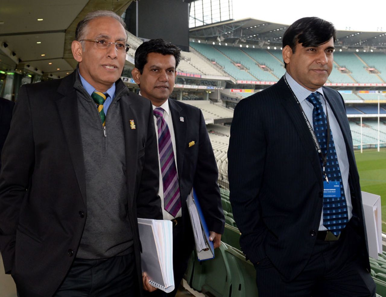 CSA's Haroon Lorgat, BCB's Nizamuddin Chowdhury and PCB's Subhan Ahmed at the ICC conference, Melbourne, June 24, 2014