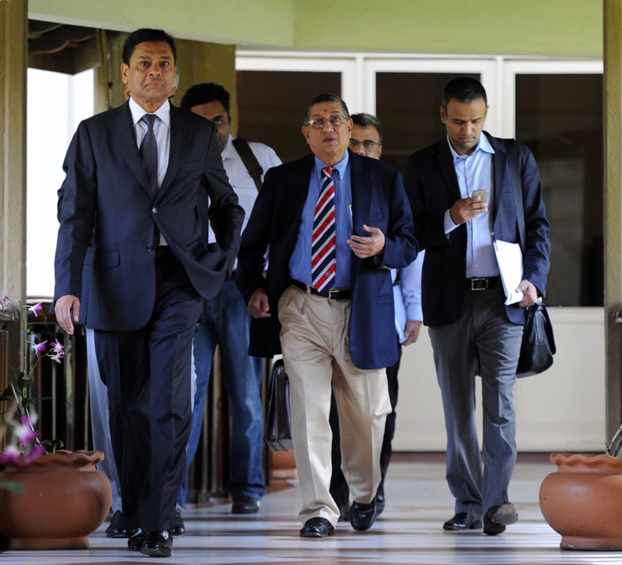 Syed Ashraful Haq, N Srinivasan and Sundar Raman arrive for an ACC meeting, Colombo, January 4, 2014