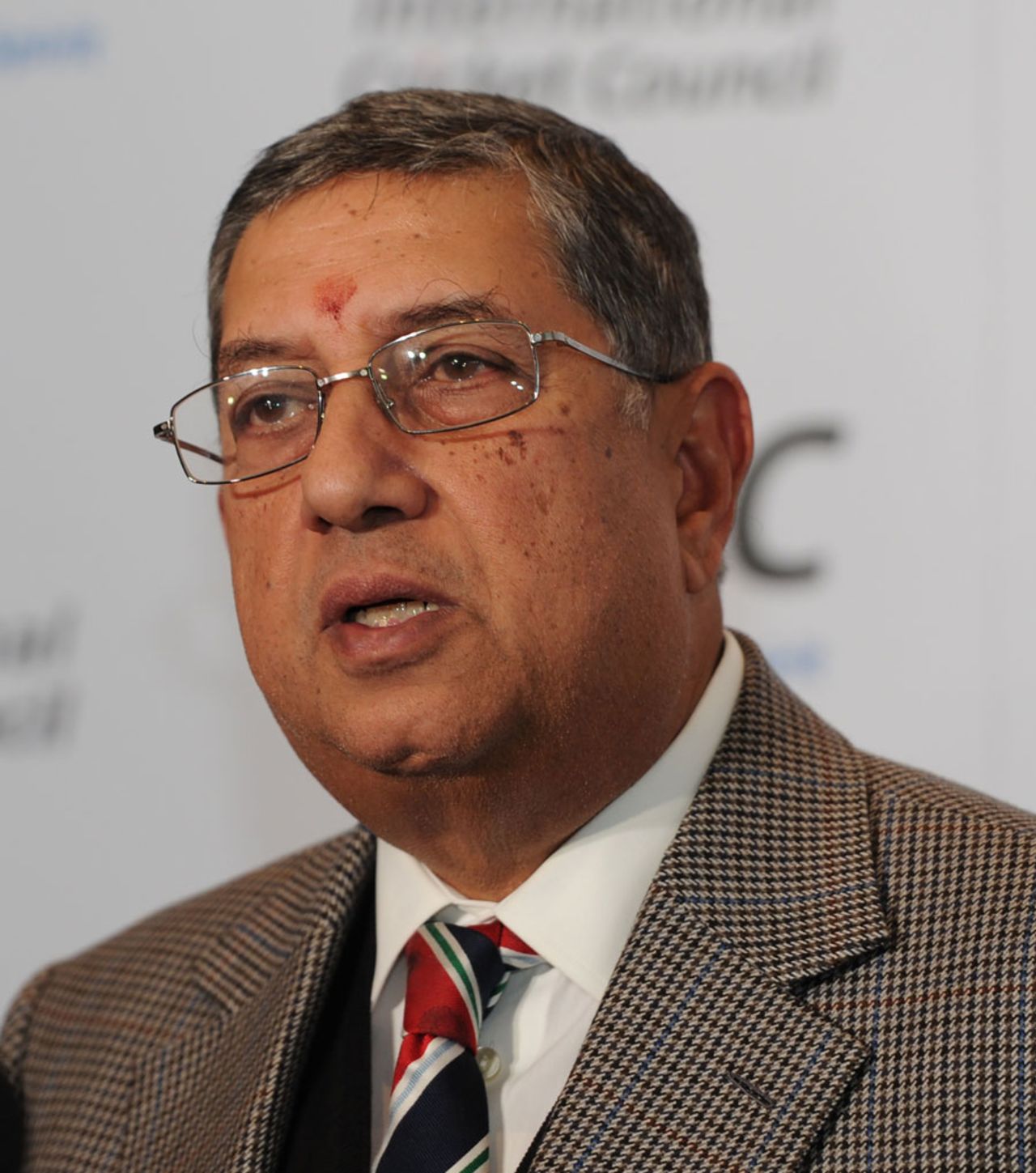 N Srinivasan speaks to the media after being confirmed as ICC chairman, Melbourne, June 26, 2014