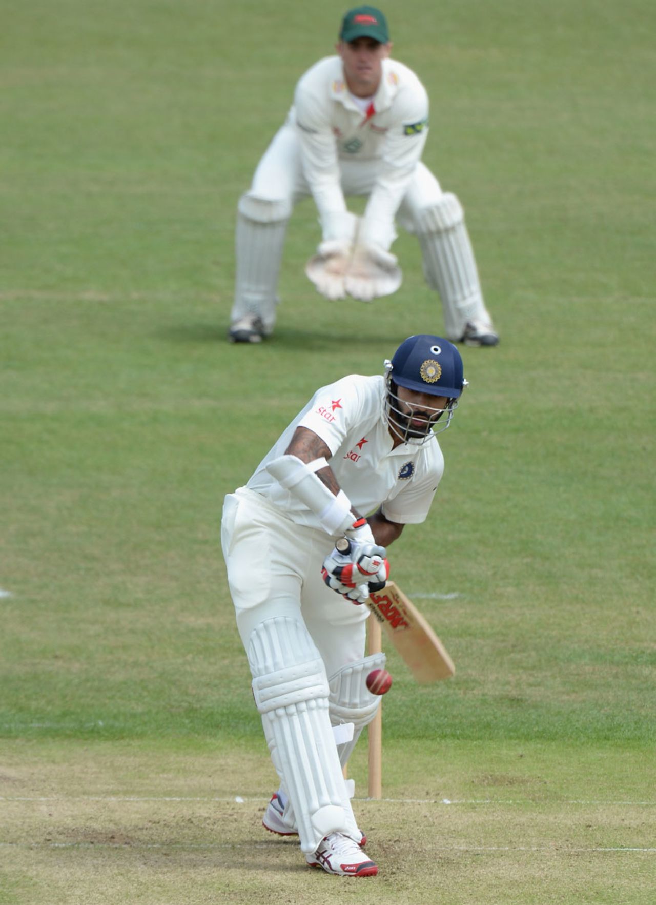 Shikhar Dhawan took the attack to the Leicestershire bowlers on day one, Leicestershire v Indians, Leicester, 1st day, June 26, 2014