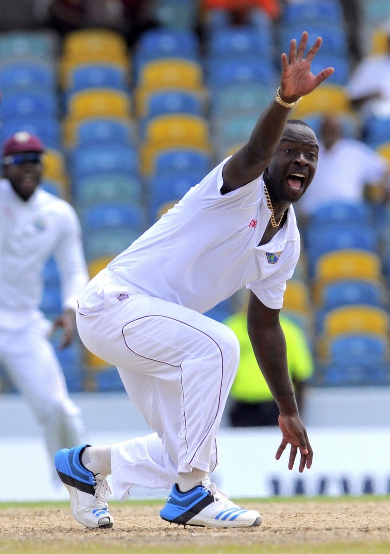 Kemar Roach appeals for a wicket, West Indies v New Zealand, 3rd Test, Barbados, 1st day, June 26, 2014