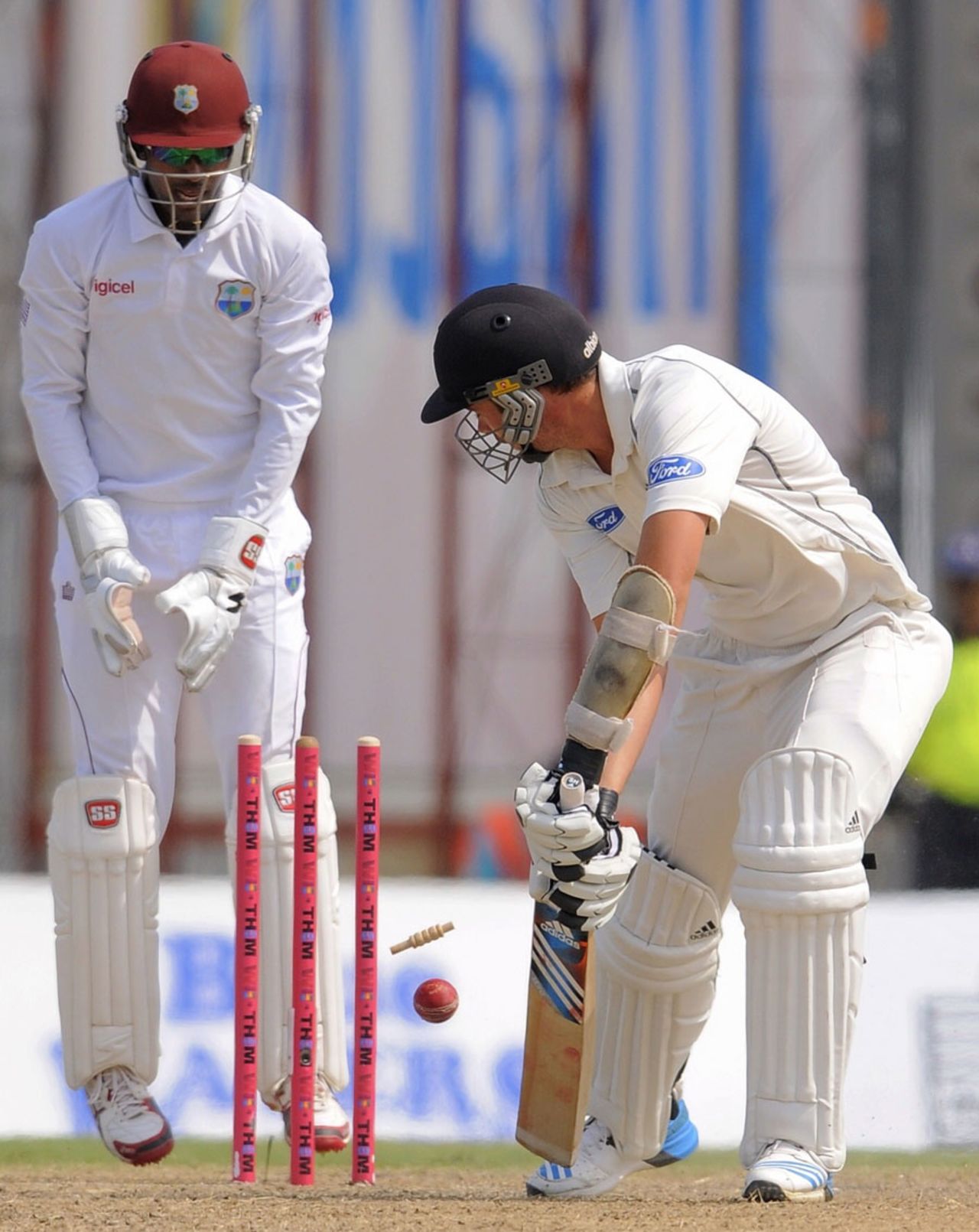 Tim Southee was bowled by Sulieman Benn, West Indies v New Zealand, 3rd Test, Bridgetown, 1st day, June 26, 2014