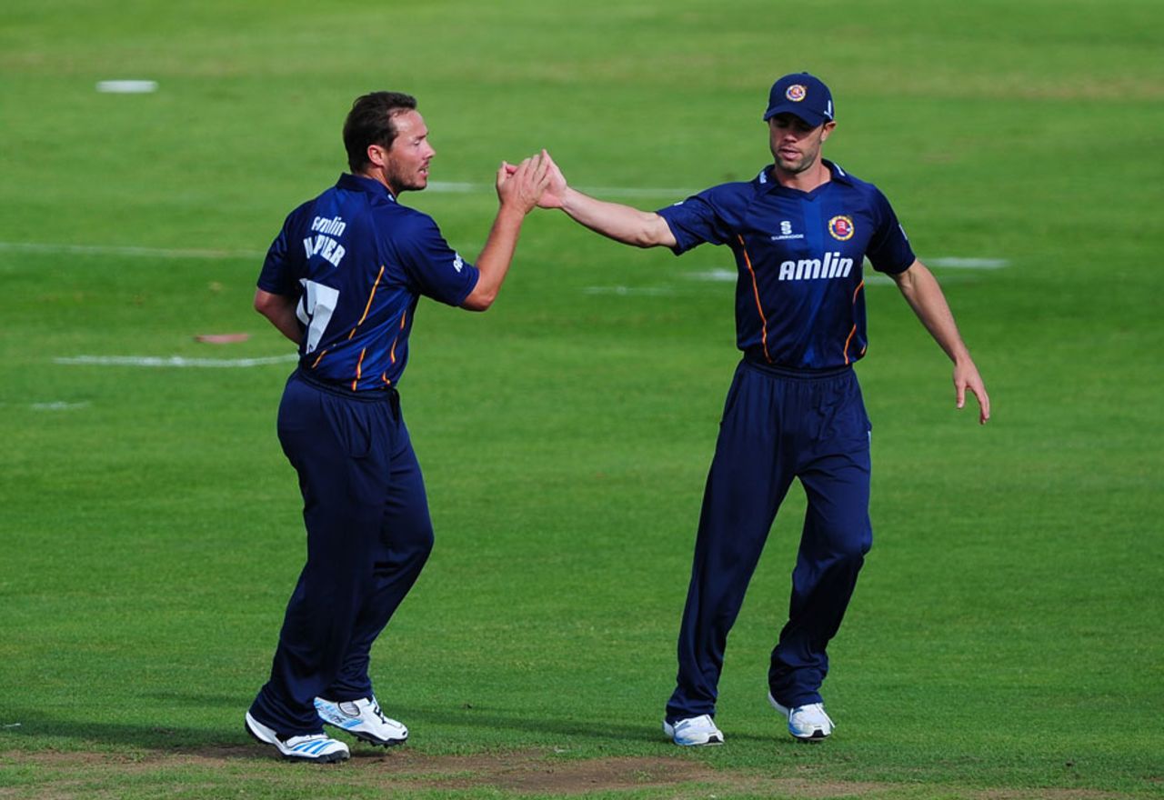 Graeme Napier gets a high five from Mark Pettini, Somerset v Essex, NatWest T20 Blast, South Division, Taunton, June 27, 2014