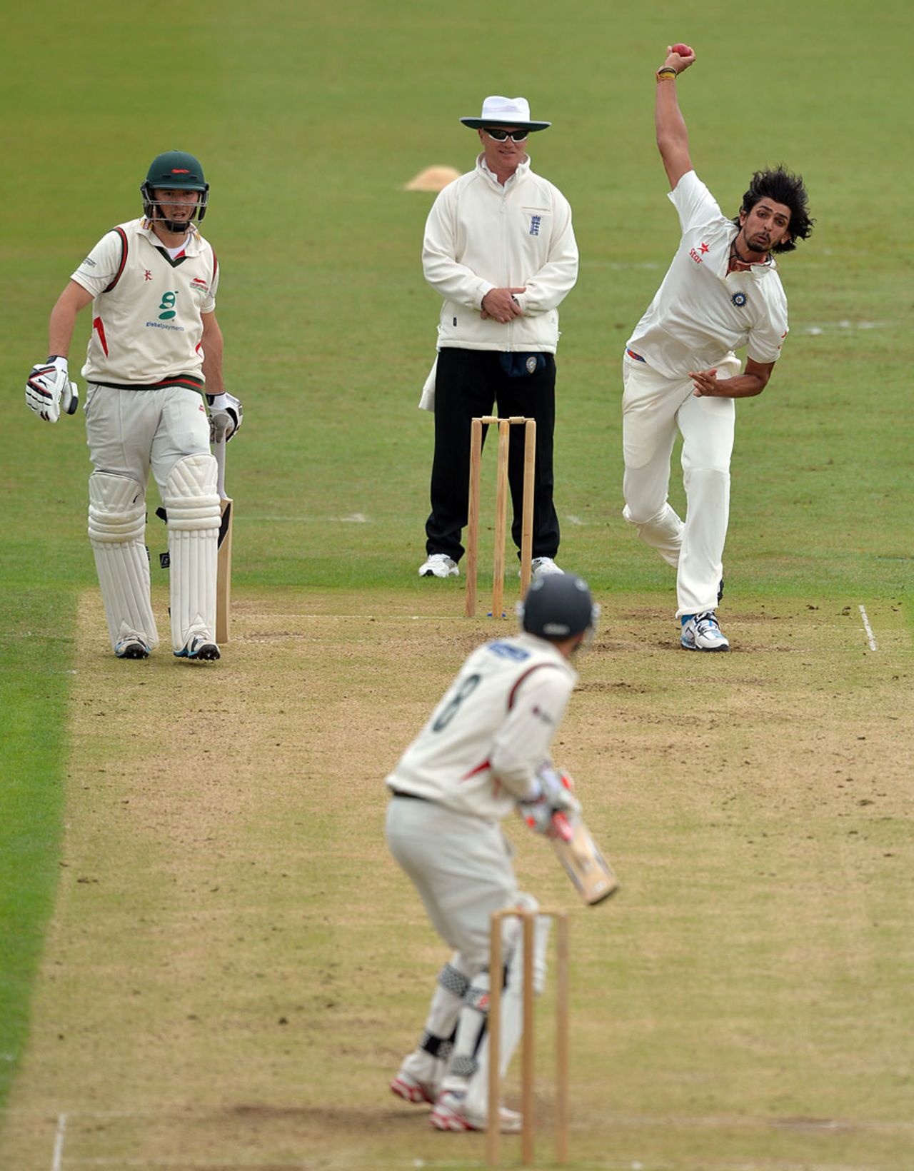 Ishant Sharma bowls to Greg Smith, Leicestershire v Indians, Tour match, Grace Road, 3rd day, June 28, 2014