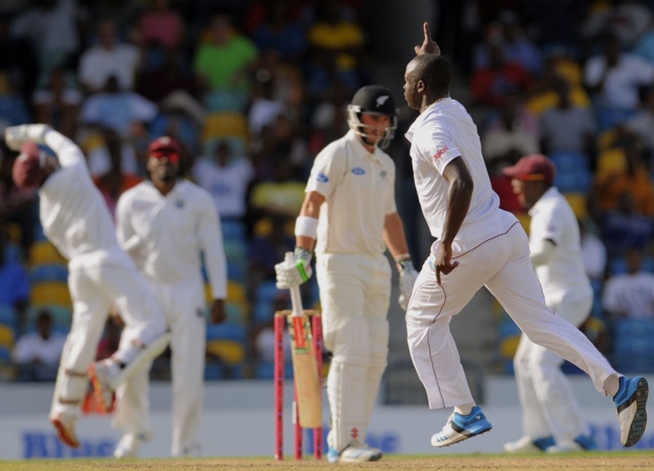 Kemar Roach had Hamish Rutherford caught behind, West Indies v New Zealand, 3rd Test, Bridgetown, 3rd day, June 28, 2014