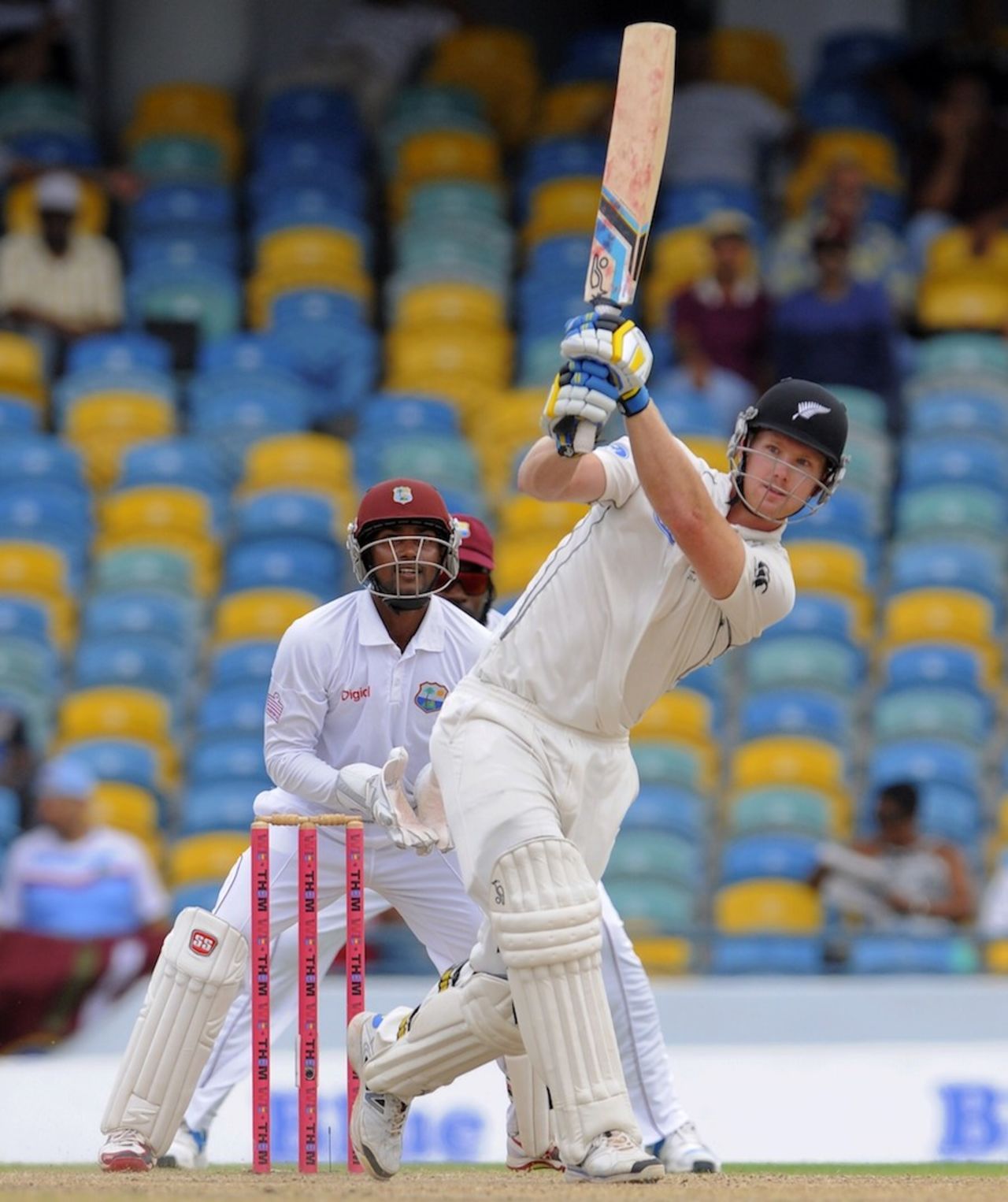 Jimmy Neesham hits over the top, West Indies v New Zealand, 3rd Test, Barbados, 4th day, June 29, 2014