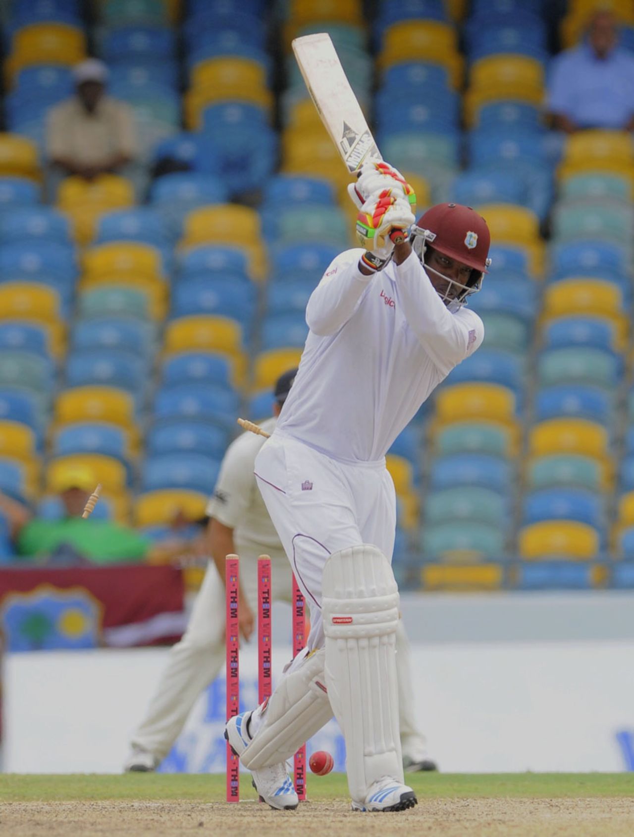 Chris Gayle was bowled for 11, West Indies v New Zealand, 3rd Test, Barbados, 5th day, June 30, 2014