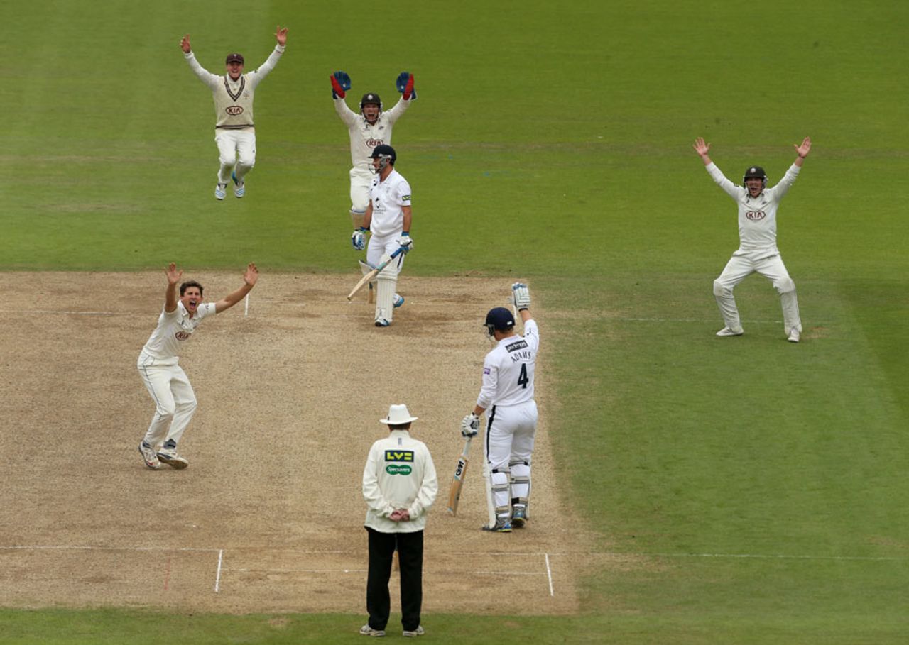 Zafar Ansari appeals unsuccessfully for the wicket of Will Smith, Surrey v Hampshire, County Championship, Division Two, The Oval, 3rd day, June 30, 2014