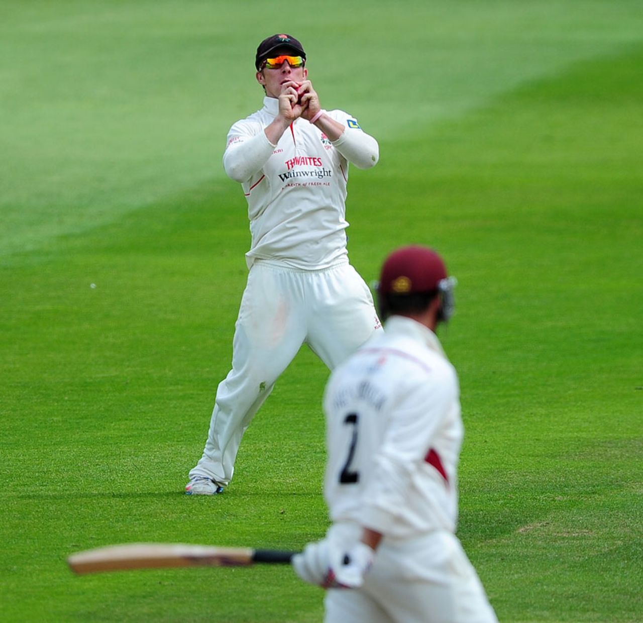 Steven Croft held a catch to dismiss Marcus Trescothick, Somerset v Lancashire, County Championship, Division One, Taunton, 3rd day, July 1, 2014