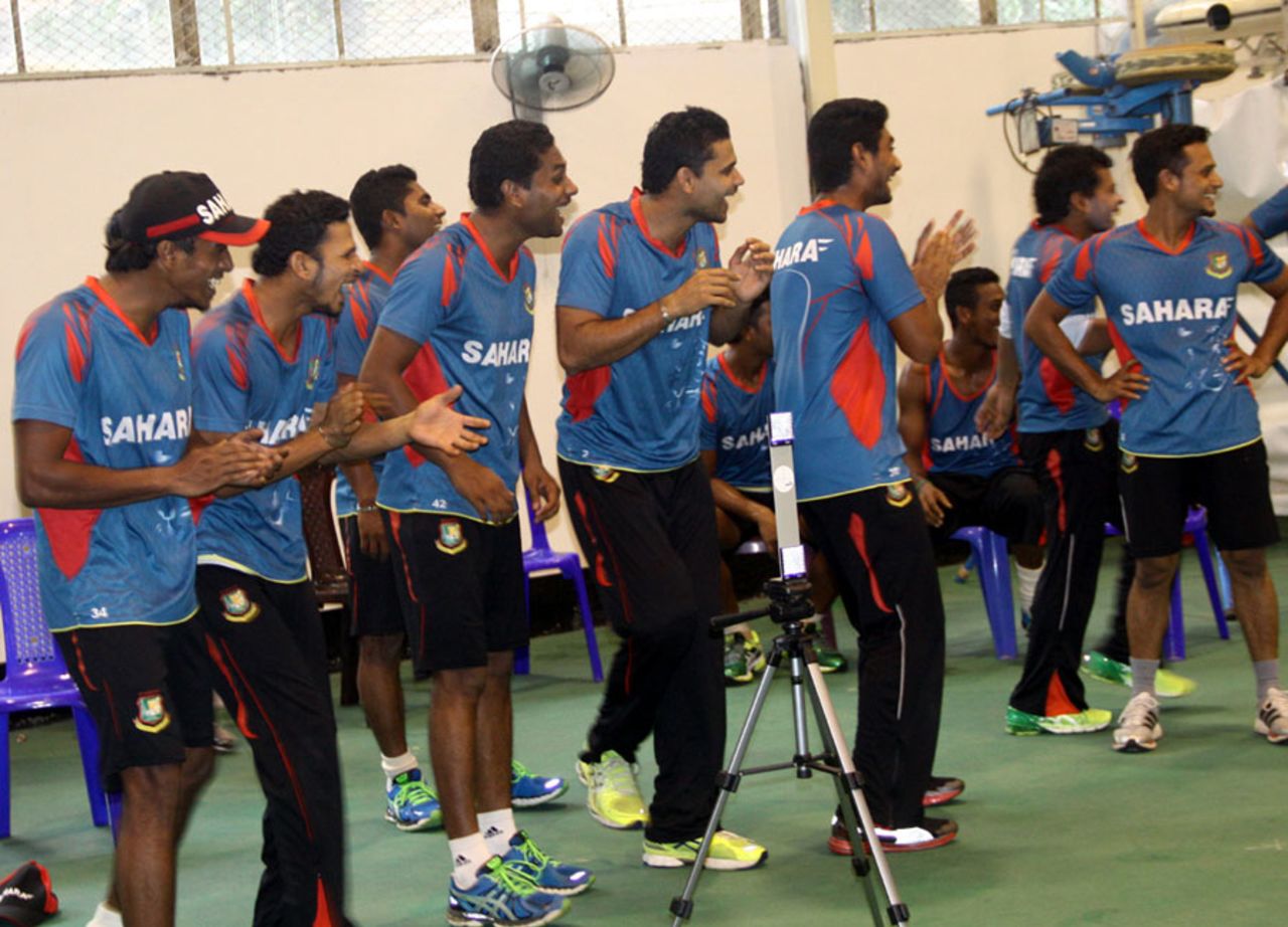 Bangladesh players share a laugh during a training session, Dhaka, July 2, 2014