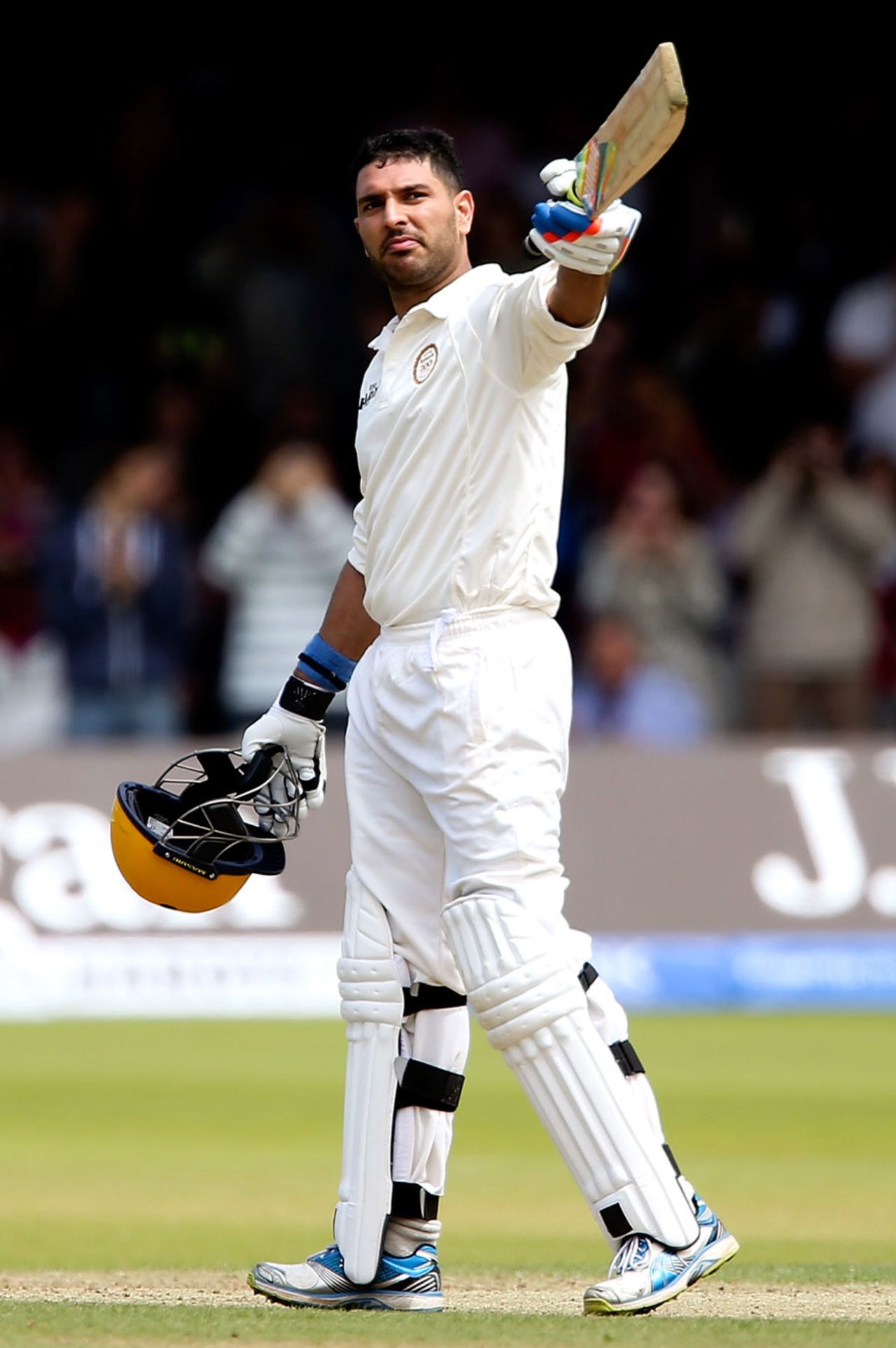 Yuvraj Singh acknowledges the crowd after reaching his hundred, MCC v Rest of the World XI, Lord's, July 5, 2014