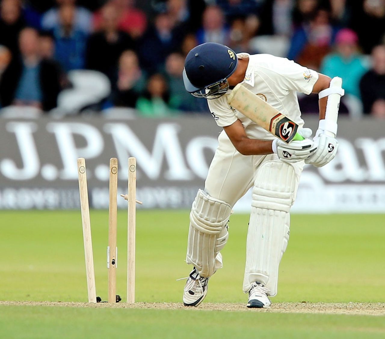Rahul Dravid was bowled for a first-ball duck, MCC v Rest of the World XI, Lord's, July 5, 2014