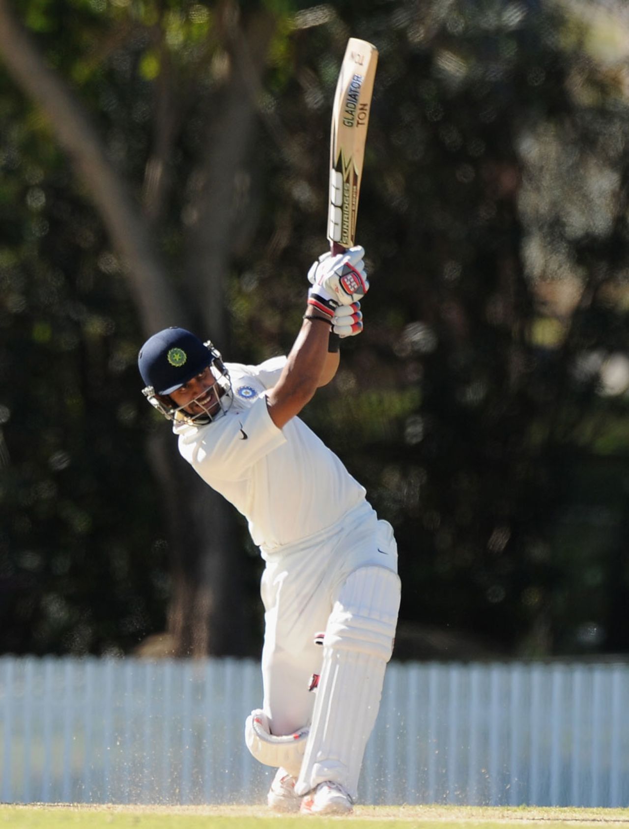 Manoj Tiwary plays a lofted shot down the ground,  Australia A v India A, 1st unofficial Test, Brisbane, 1st day, July 6, 2014