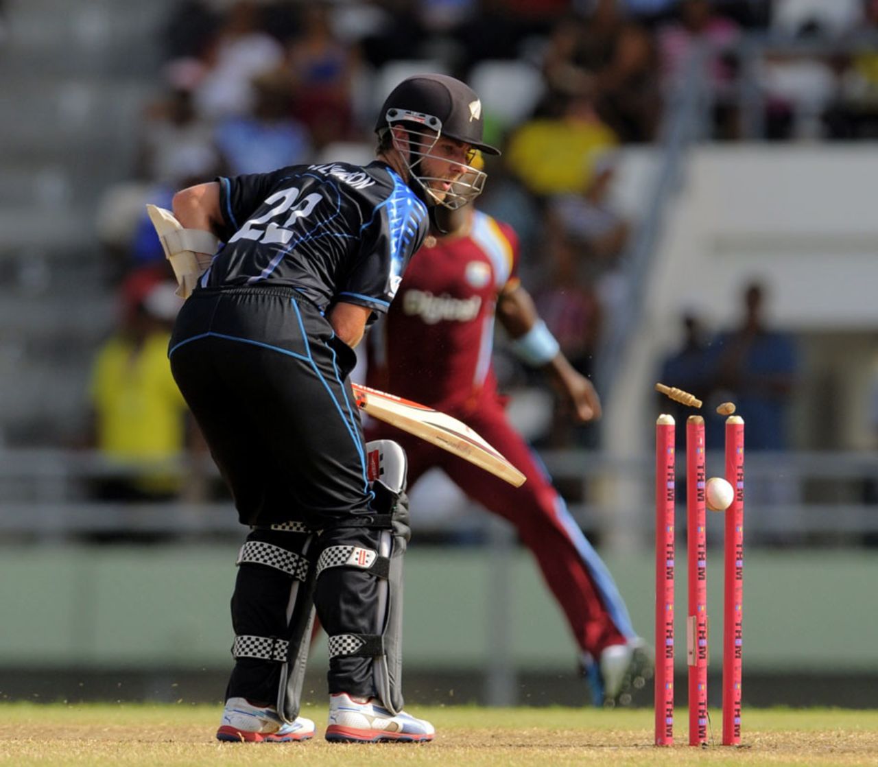 Kane Williamson was bowled by Kieron Pollard for 37, West Indies v New Zealand, 2nd T20I, Dominica, July 6, 2014