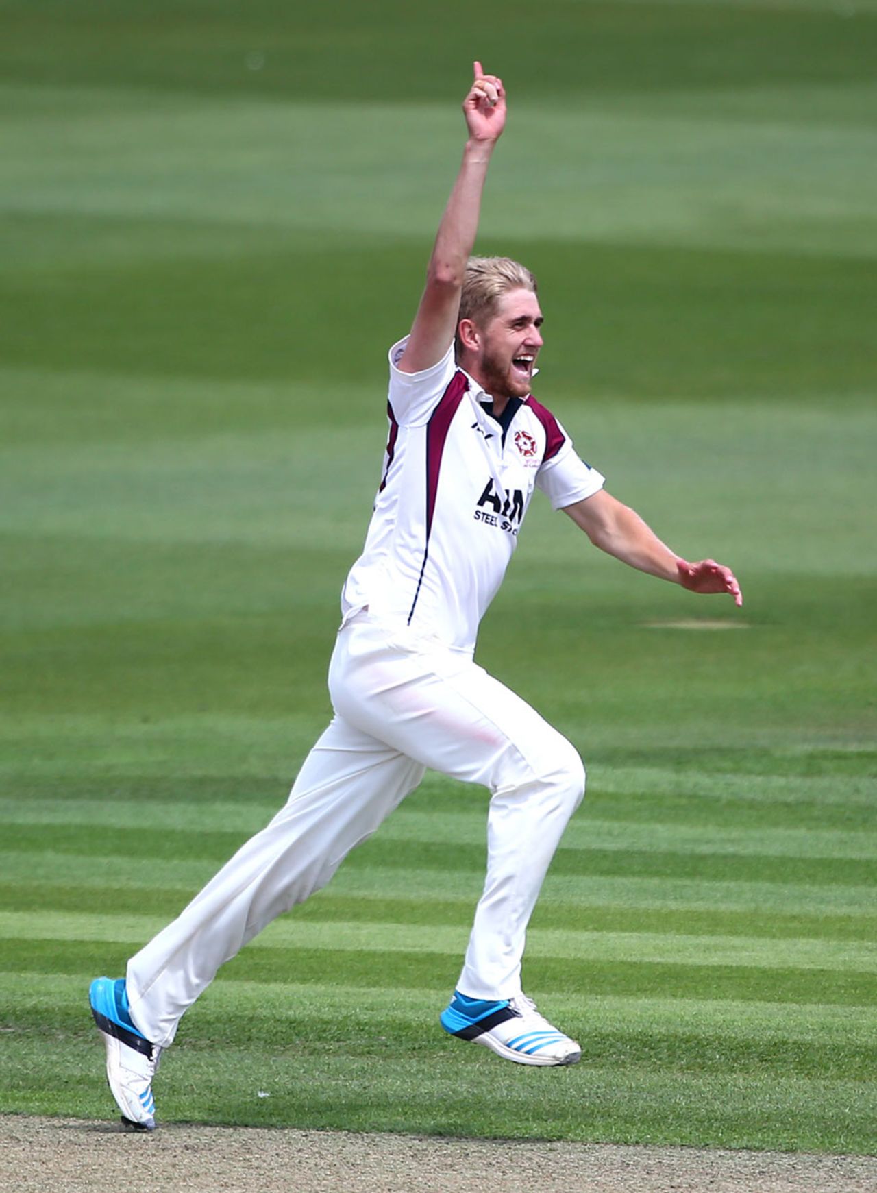 Olly Stone celebrates a wicket, Sussex v Northamptonshire, County Championship, Division One, Hove, 1st day, July 6, 2014
