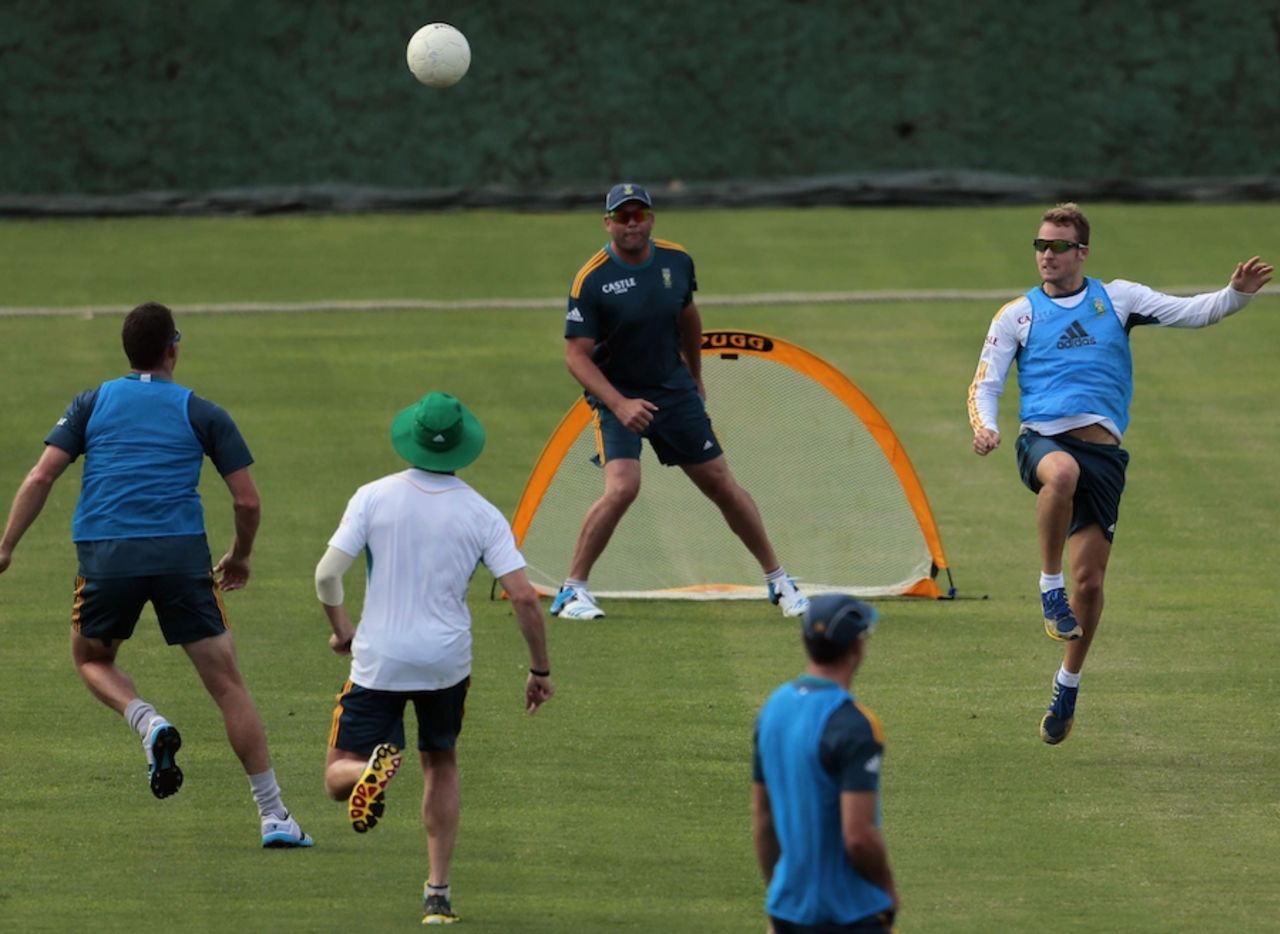 David Miller shows off his football skills during practice, Pallekele, July 8, 2014