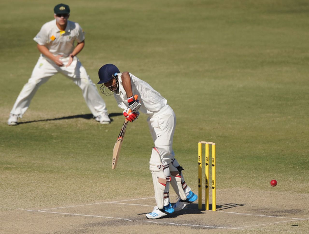 KL Rahul plays from deep within the crease, Australia A v India A, 1st unofficial Test, Brisbane, 4th day, July 9, 2014
