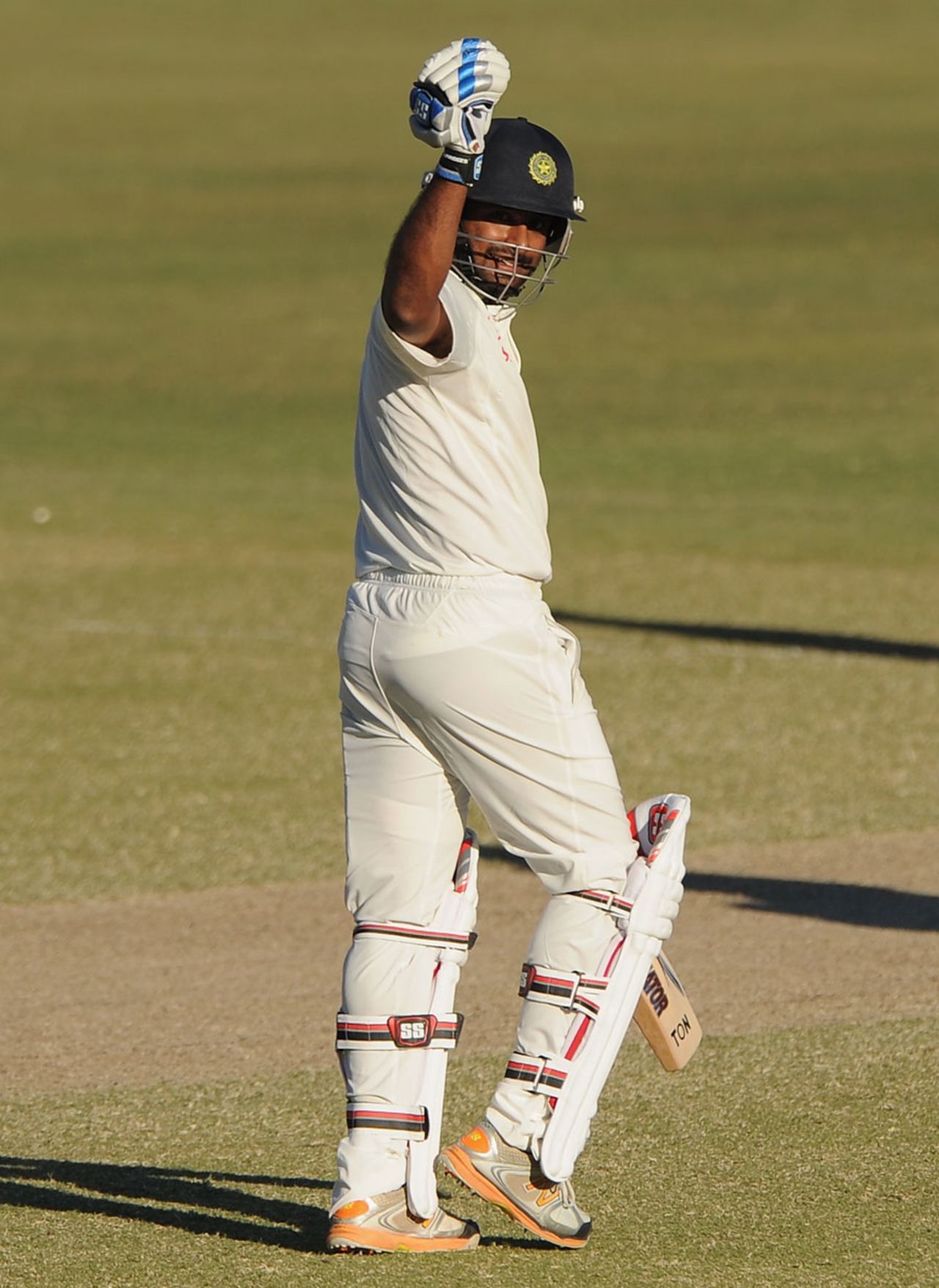 Ambati Rayudu celebrates after scoring a century, Australia A v India A, 1st unofficial Test, Brisbane, 4th day, July 9, 2014