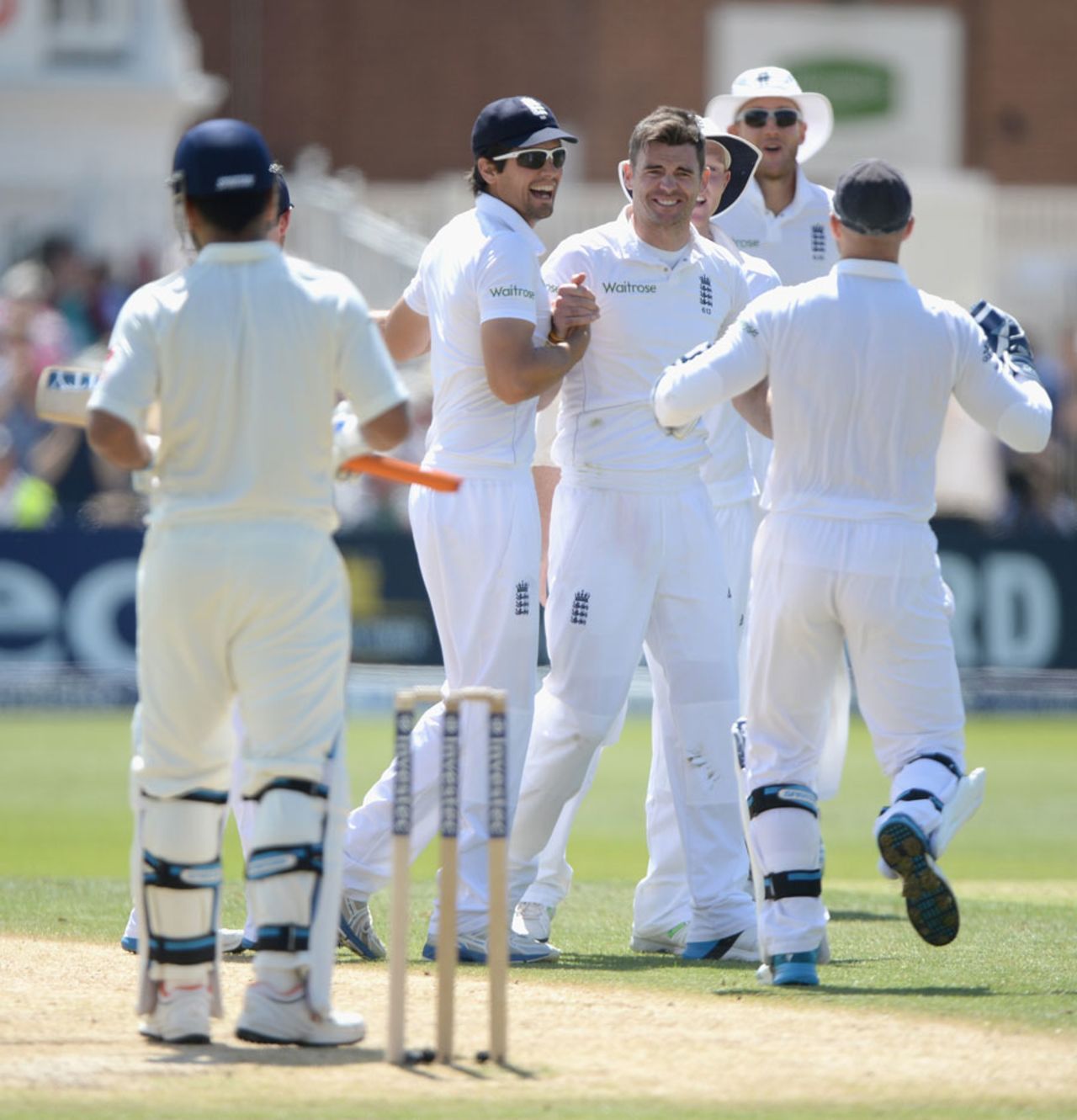 James Anderson is congratulated after trapping M Vijay lbw, England v India, 1st Investec Test, Trent Bridge, 2nd day, July 10, 2014