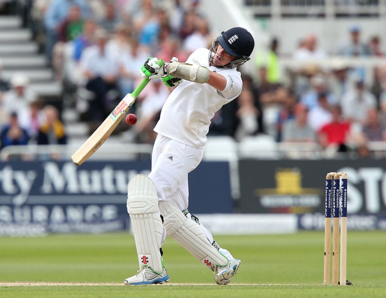 Sam Robson deals with a rare delivery that misbehaved, England v India, 1st Investec Test, Trent Bridge, 3rd day, July 11, 2014
