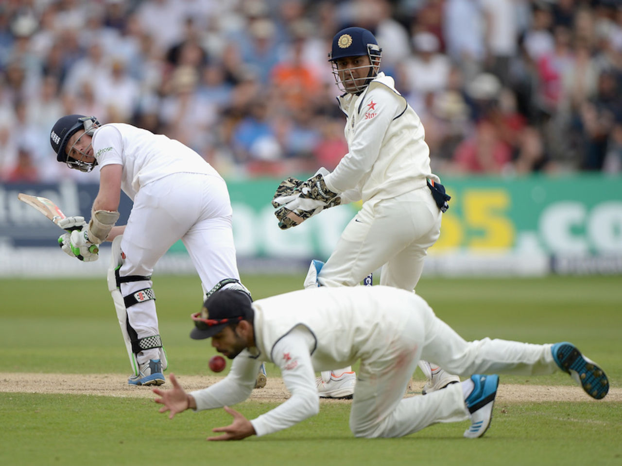 Virat Kohli drops Sam Robson at leg slip, England v India, 1st Investec Test, Trent Bridge, 3rd day, July 11, 2014