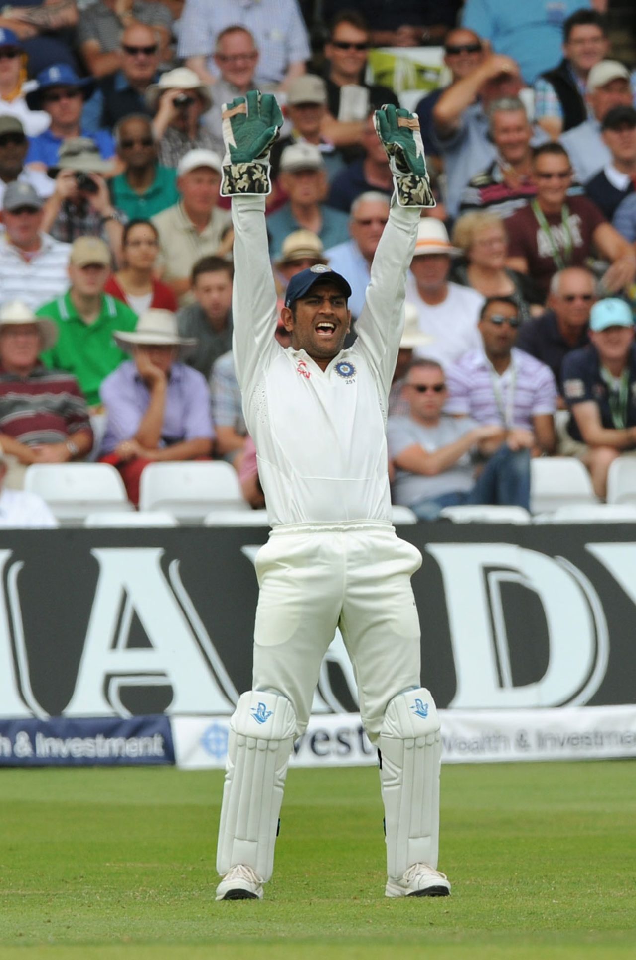 MS Dhoni appeals behind the wicket, England v India, 1st Investec Test, Trent Bridge, 3rd day, July 11, 2014