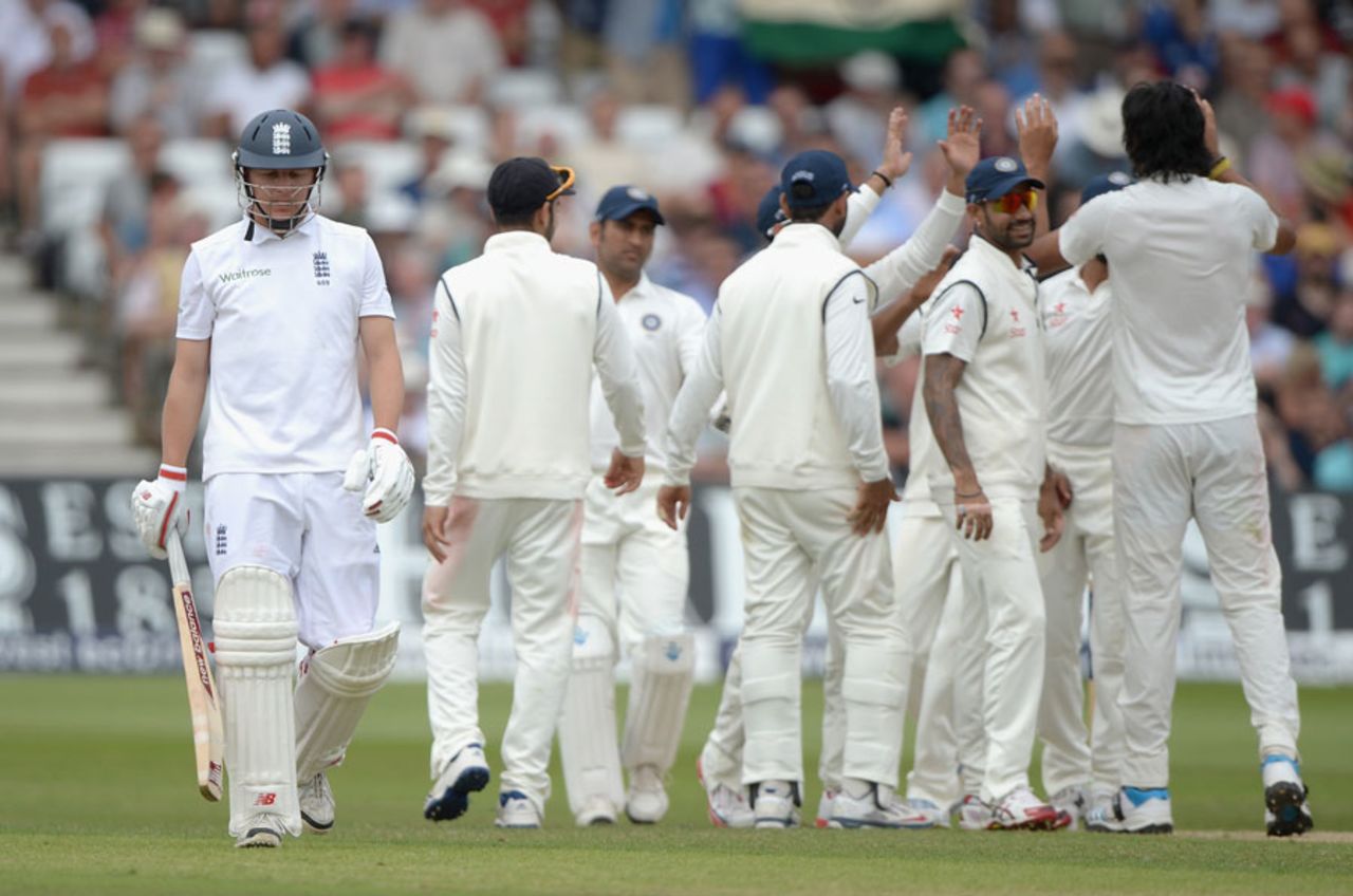 Gary Ballance walks back for 71, England v India, 1st Investec Test, Trent Bridge, 3rd day, July 11, 2014