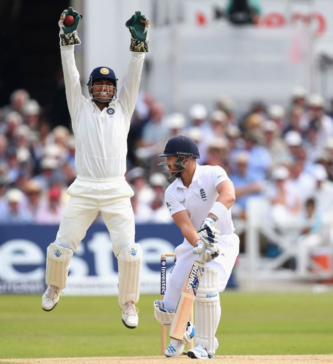 MS Dhoni appeals successfully for the wicket of Matt Prior, England v India, 1st Investec Test, Trent Bridge, 3rd day, July 11, 2014