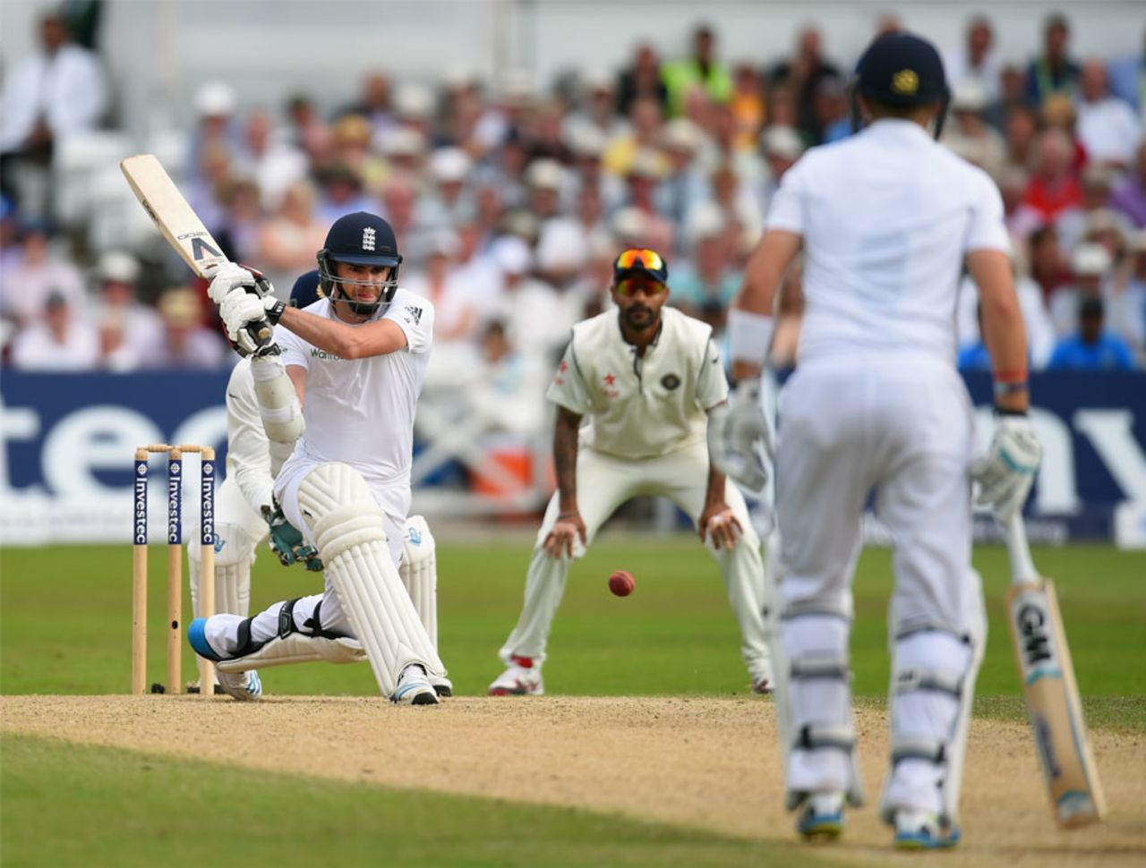 James Anderson launches into a reverse sweep, England v India, 1st Investec Test, Trent Bridge, 3rd day, July 11, 2014