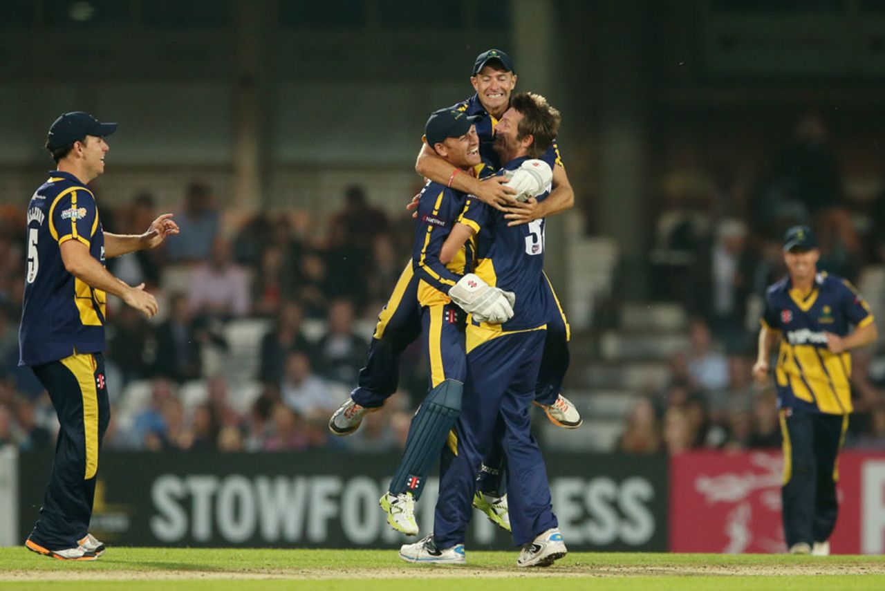 Glamorgan celebrate their narrow victory, Surrey v Glamorgan, NatWest T20 Blast, The Oval, July 11, 2014