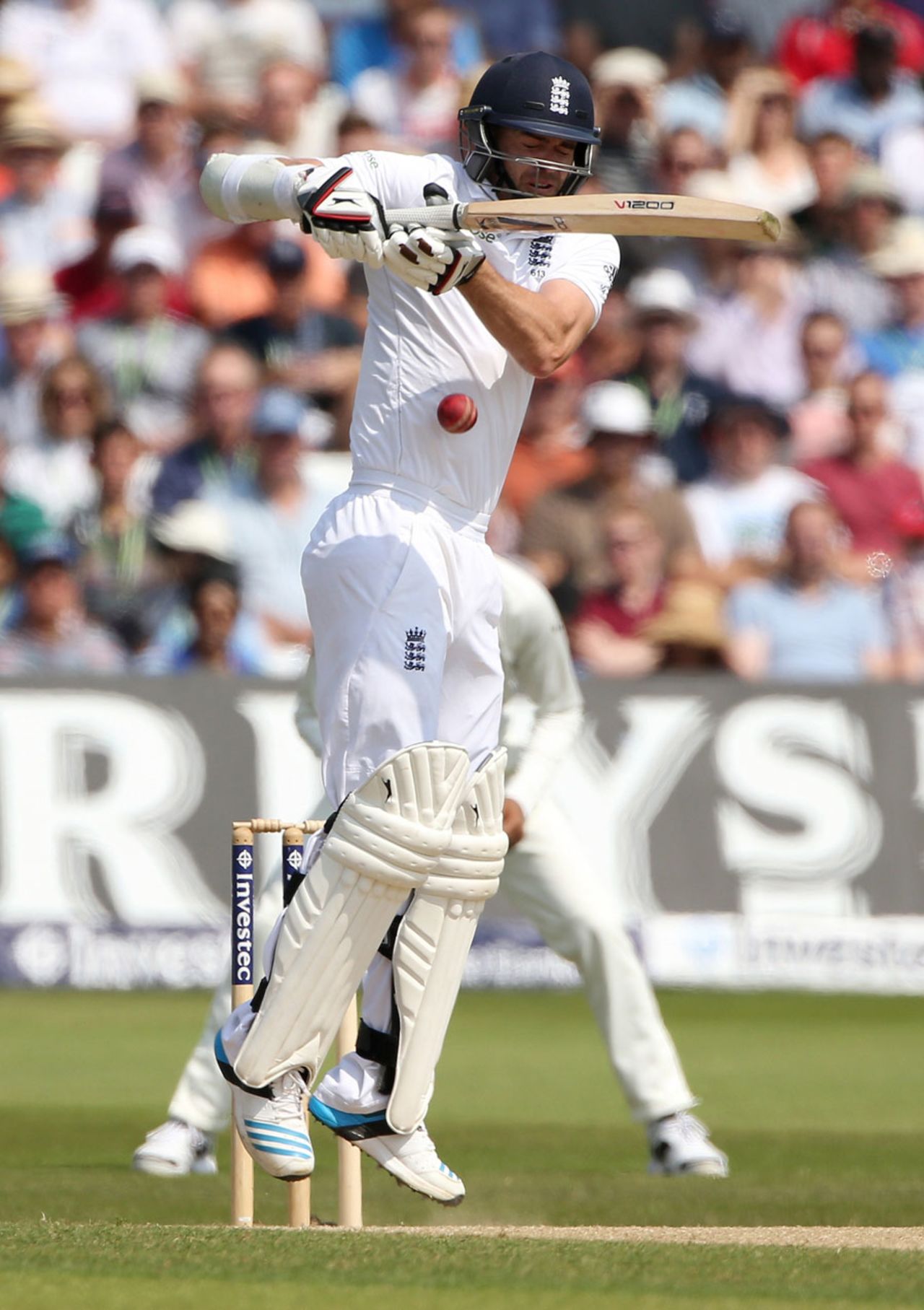 James Anderson fends off a short delivery, England v India, 1st Investec Test, Trent Bridge, 4th day, July 12, 2014