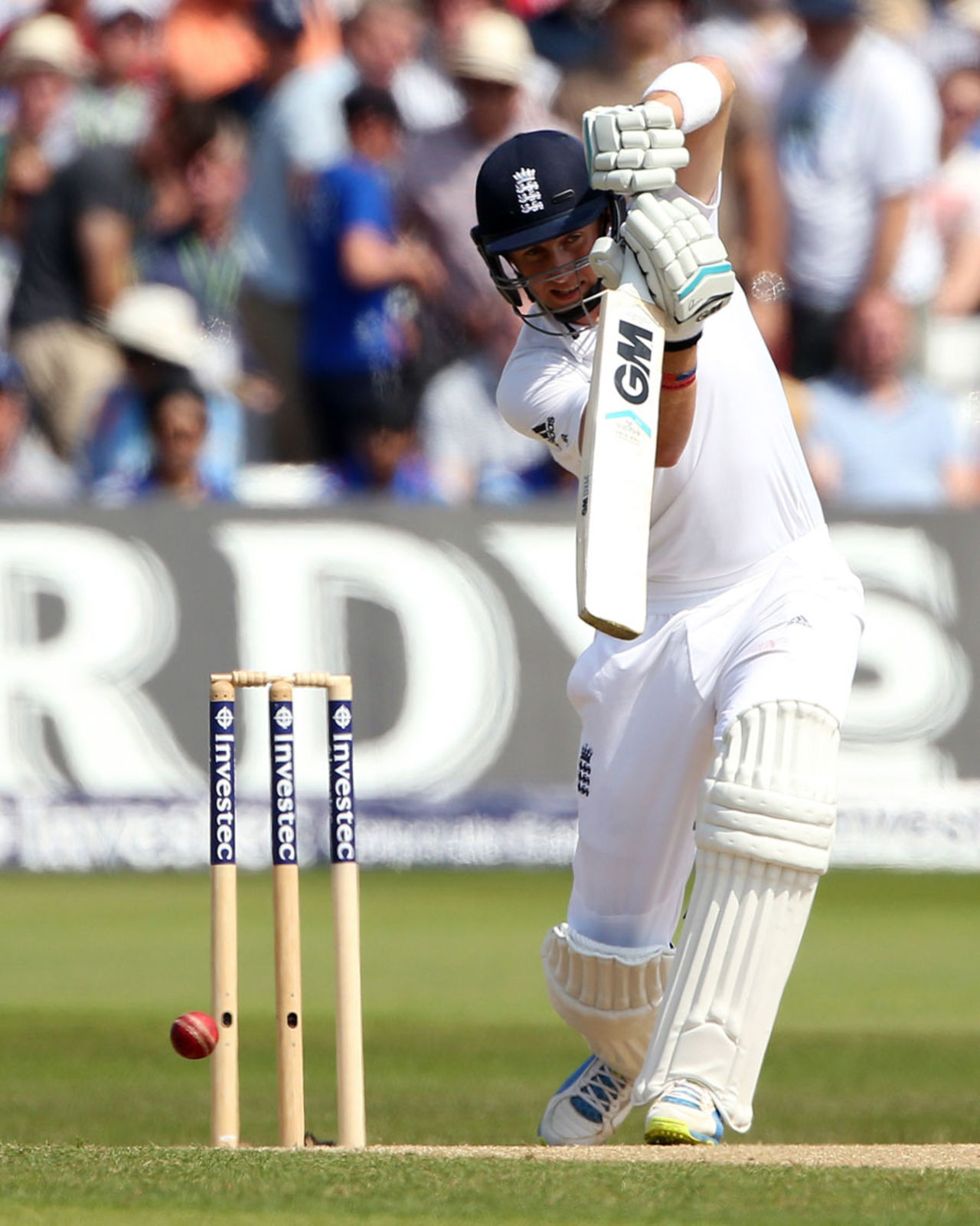 Joe Root drives down the ground, England v India, 1st Investec Test, Trent Bridge, 4th day, July 12, 2014
