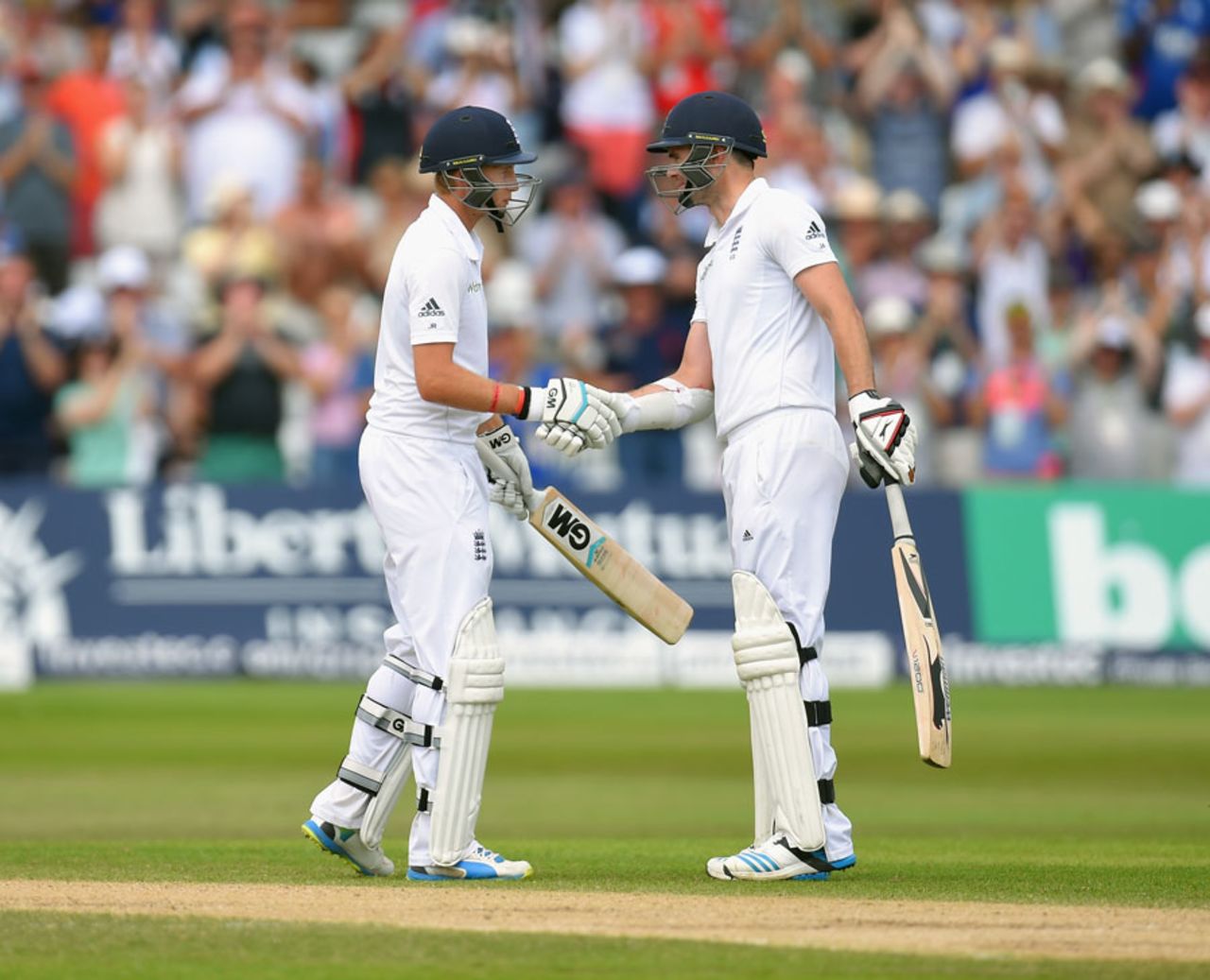 Joe Root and James Anderson added 198 for the final wicket, England v India, 1st Investec Test, Trent Bridge, 4th day, July 12, 2014